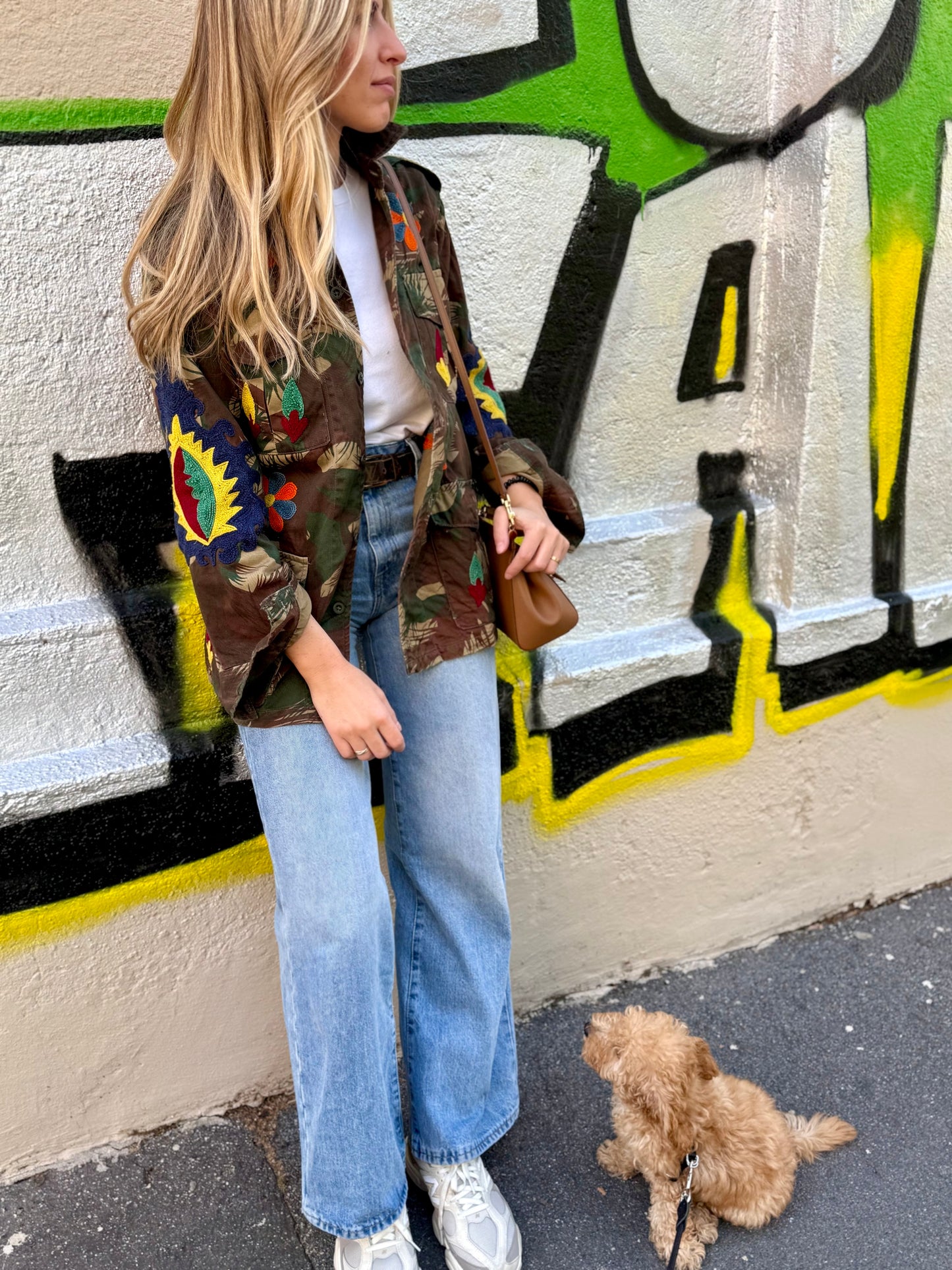 Vintage Army Jacket hand embroidered - Rose