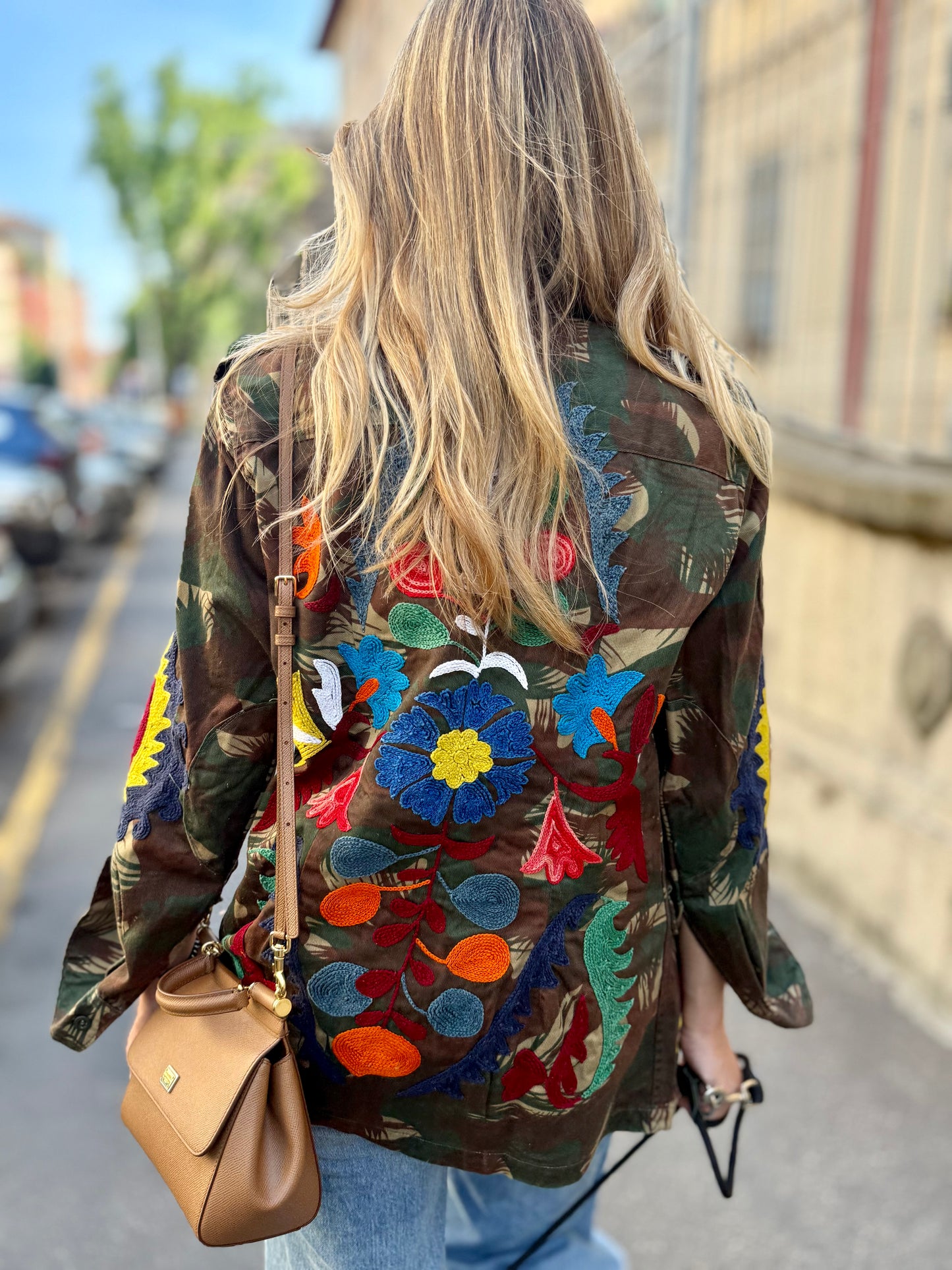 Vintage Army Jacket hand embroidered - Rose