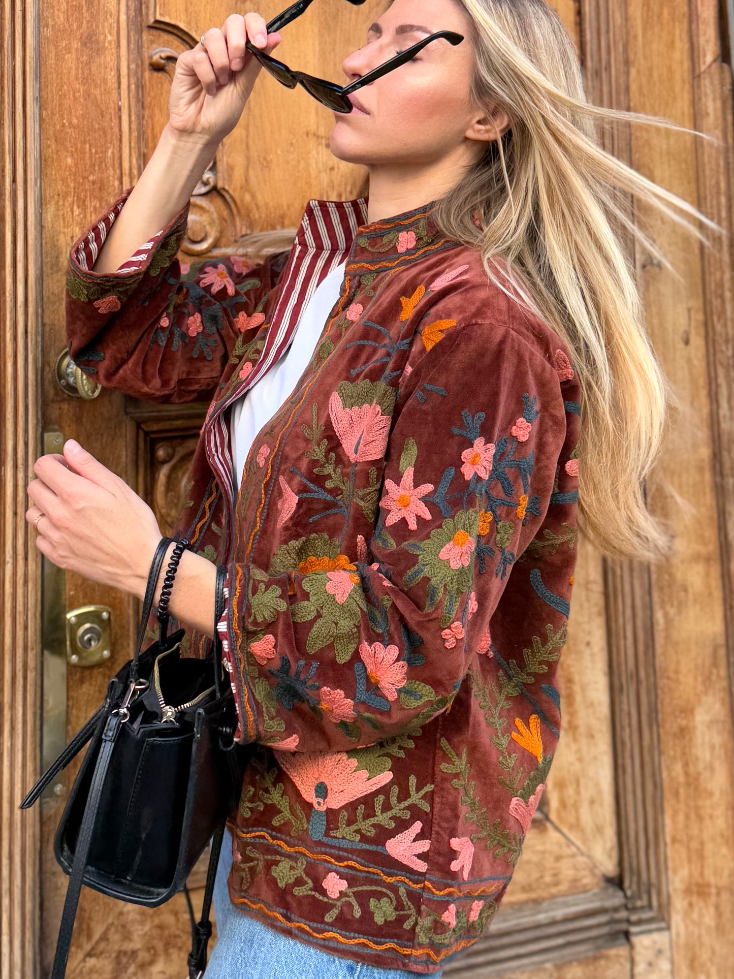Velvet Suzani Embroidered Jacket - Brown