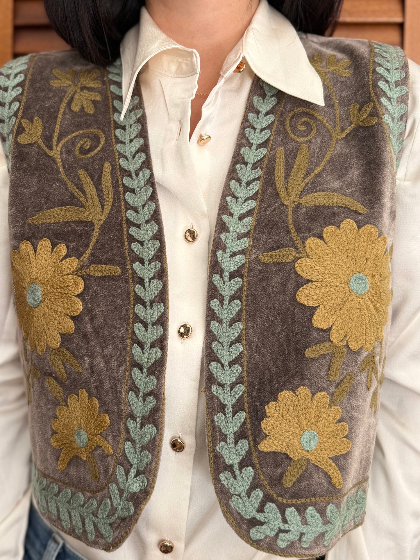 Velvet Embroidered Suzani Vest - One Size