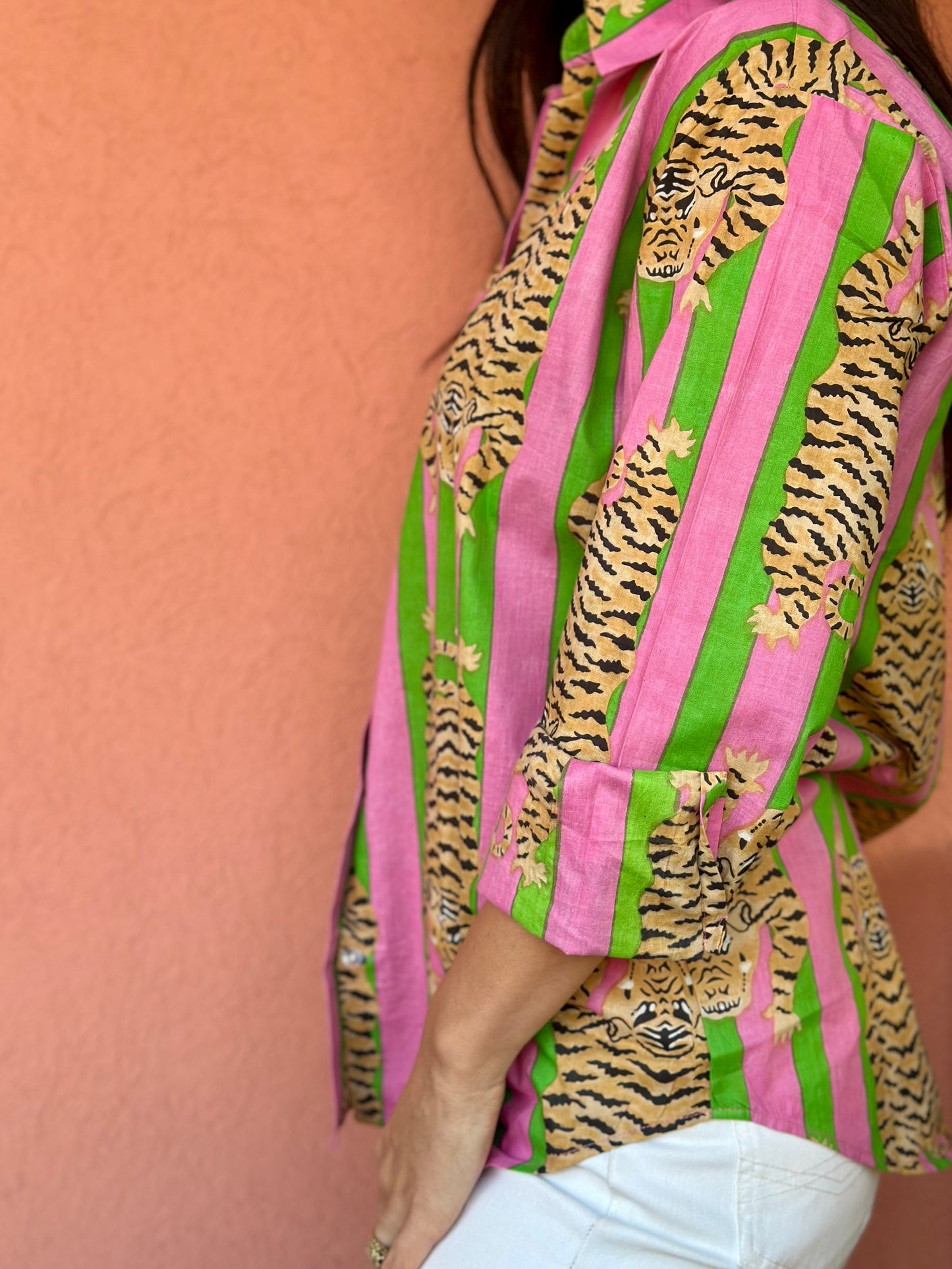 Camicia in cotone organico - Tigre Tibetana su righe