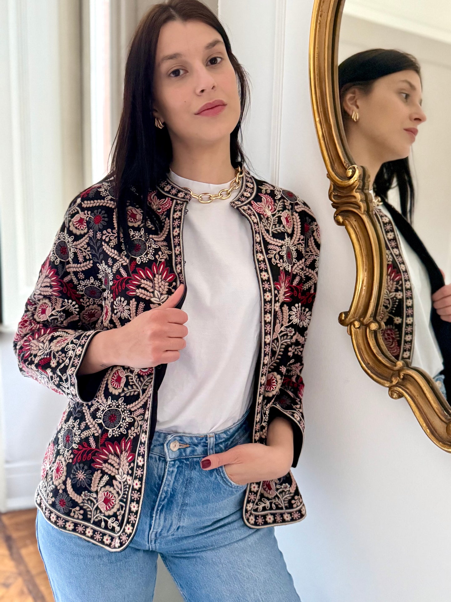 Leila Jacket Embroidered - Black Pink