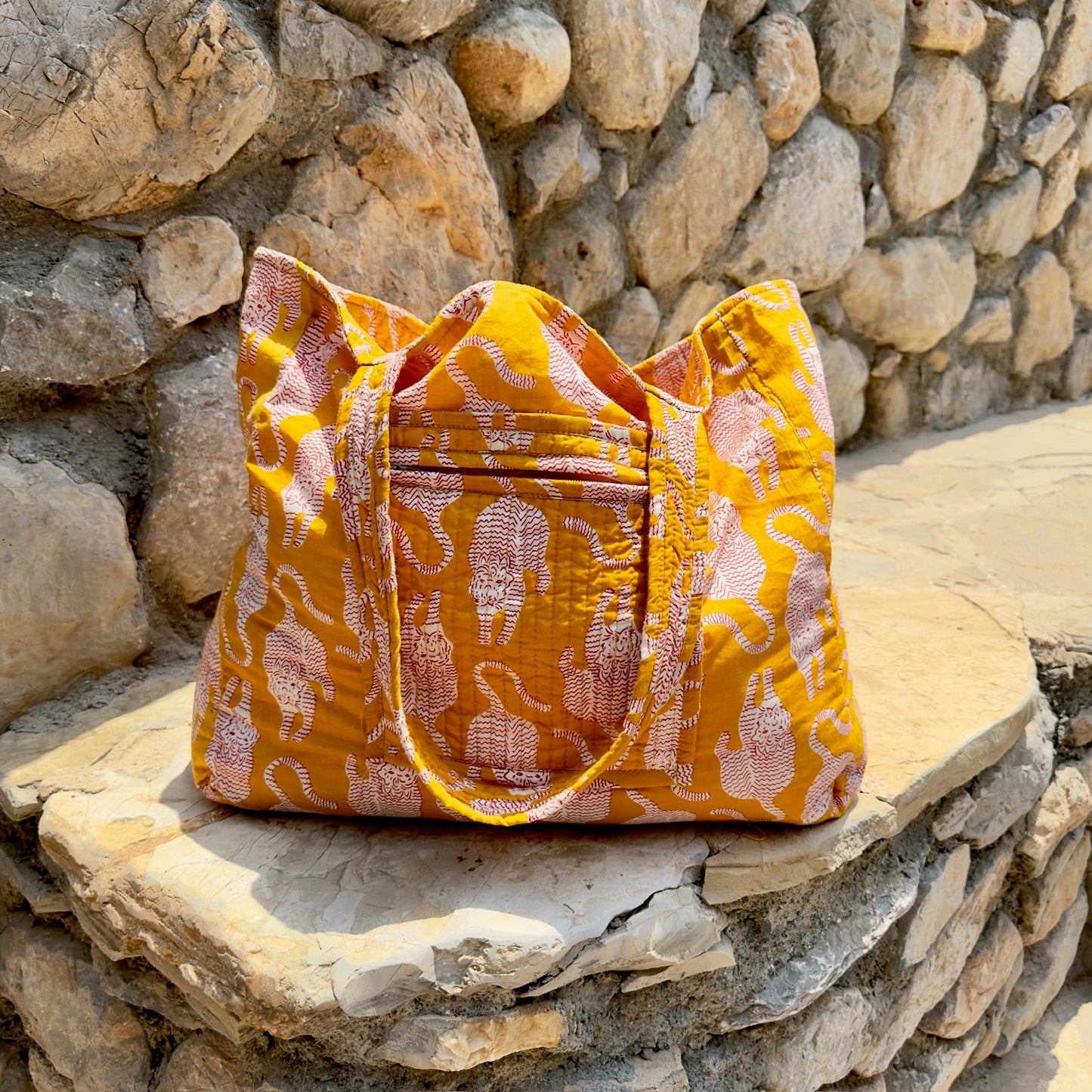 Tote Bag in cotone organico trapuntato - Tigre Tibetana