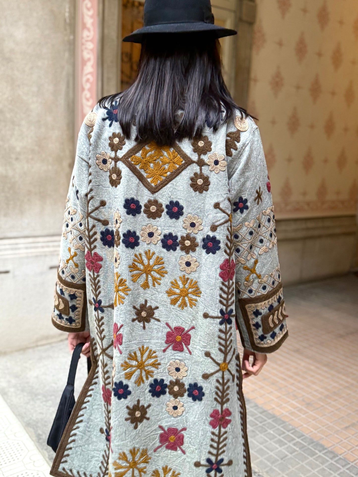 Embroidered Stone Washed Coat - One Size