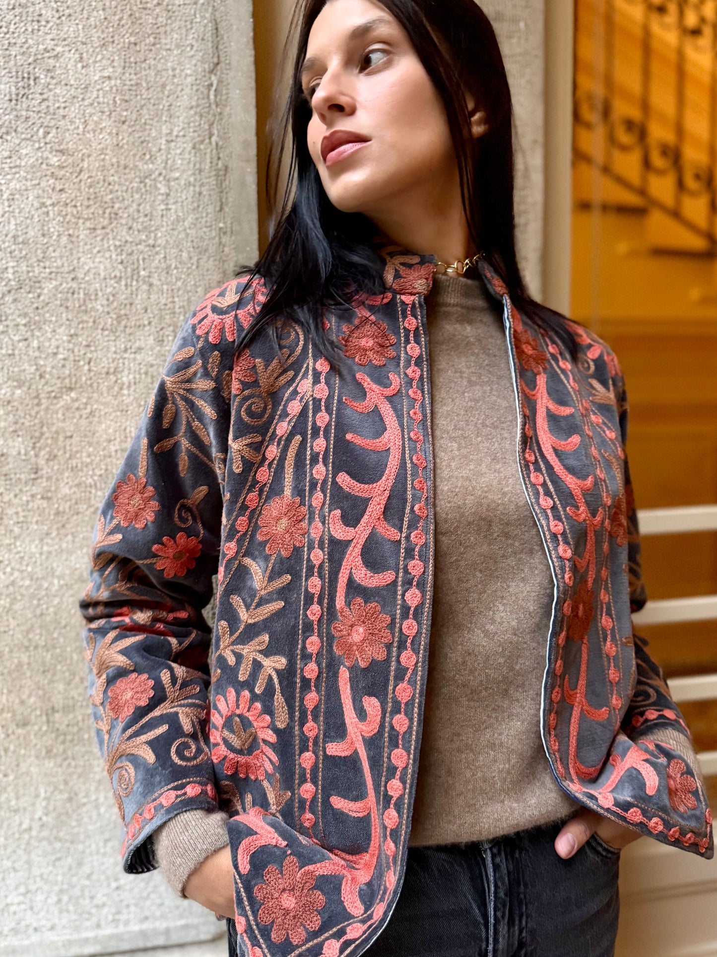 Paris Velvet Jacket - Grey Medium
