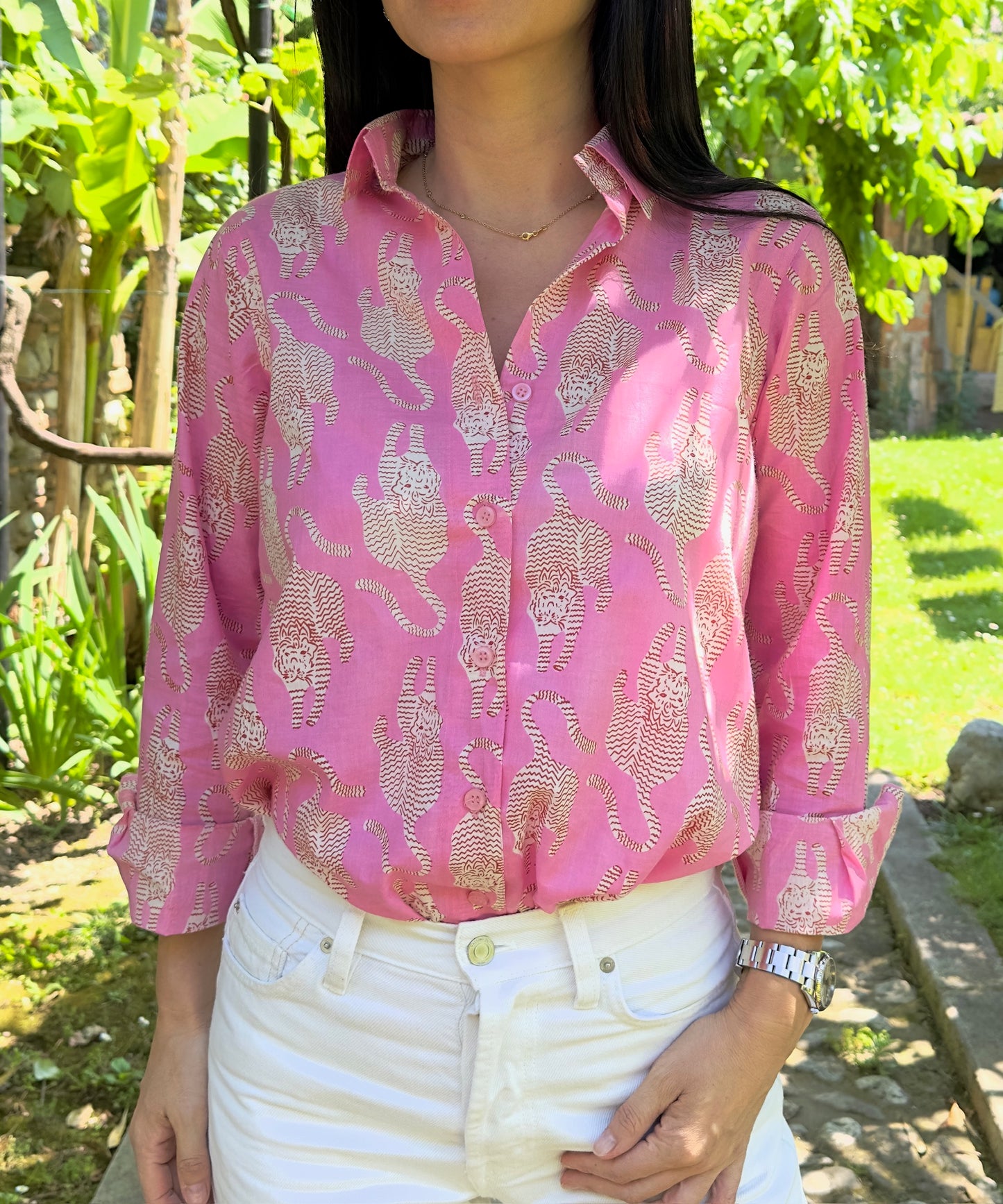 Cotton Shirt - Tibetan Tiger Pink