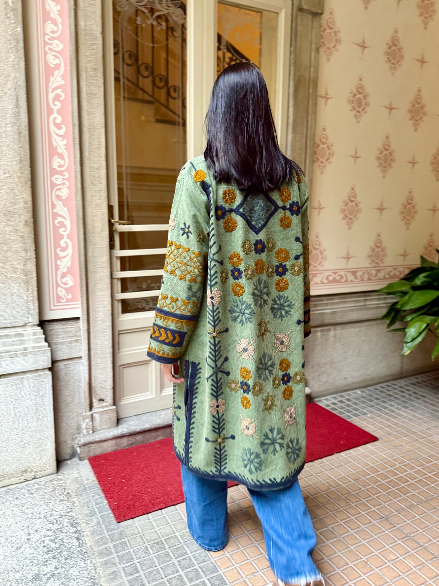 Embroidered Stone Washed Coat - One Size