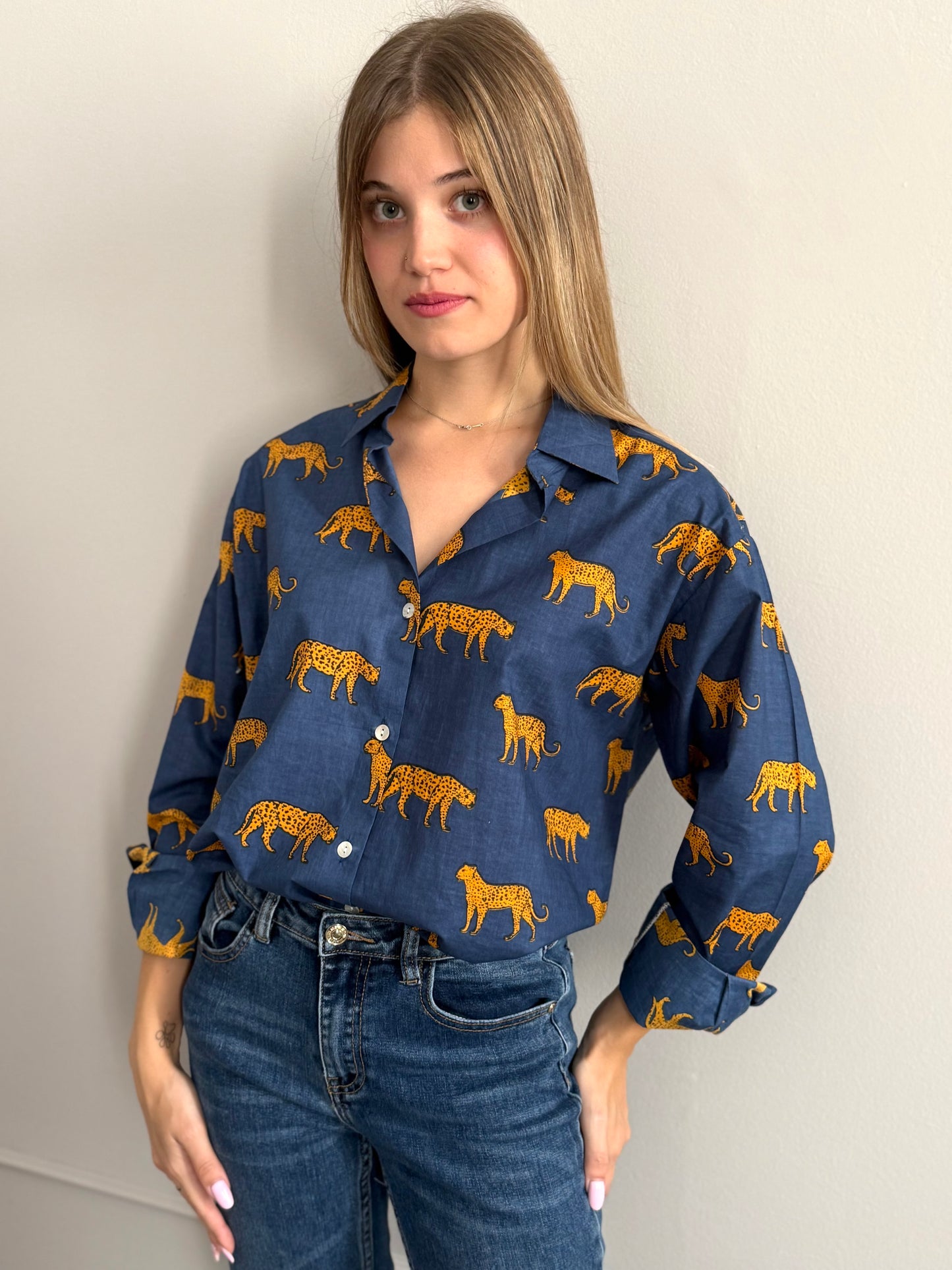 Cotton Shirt - Leopard Denim