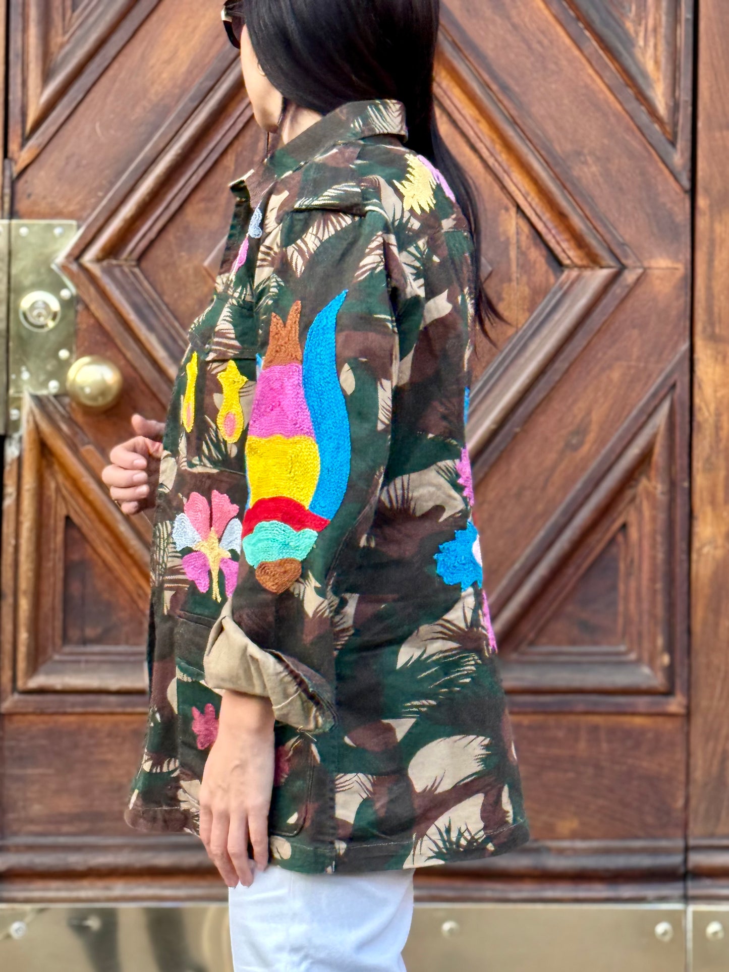 Giacca Vintage militare ricamata a mano - Orchidea
