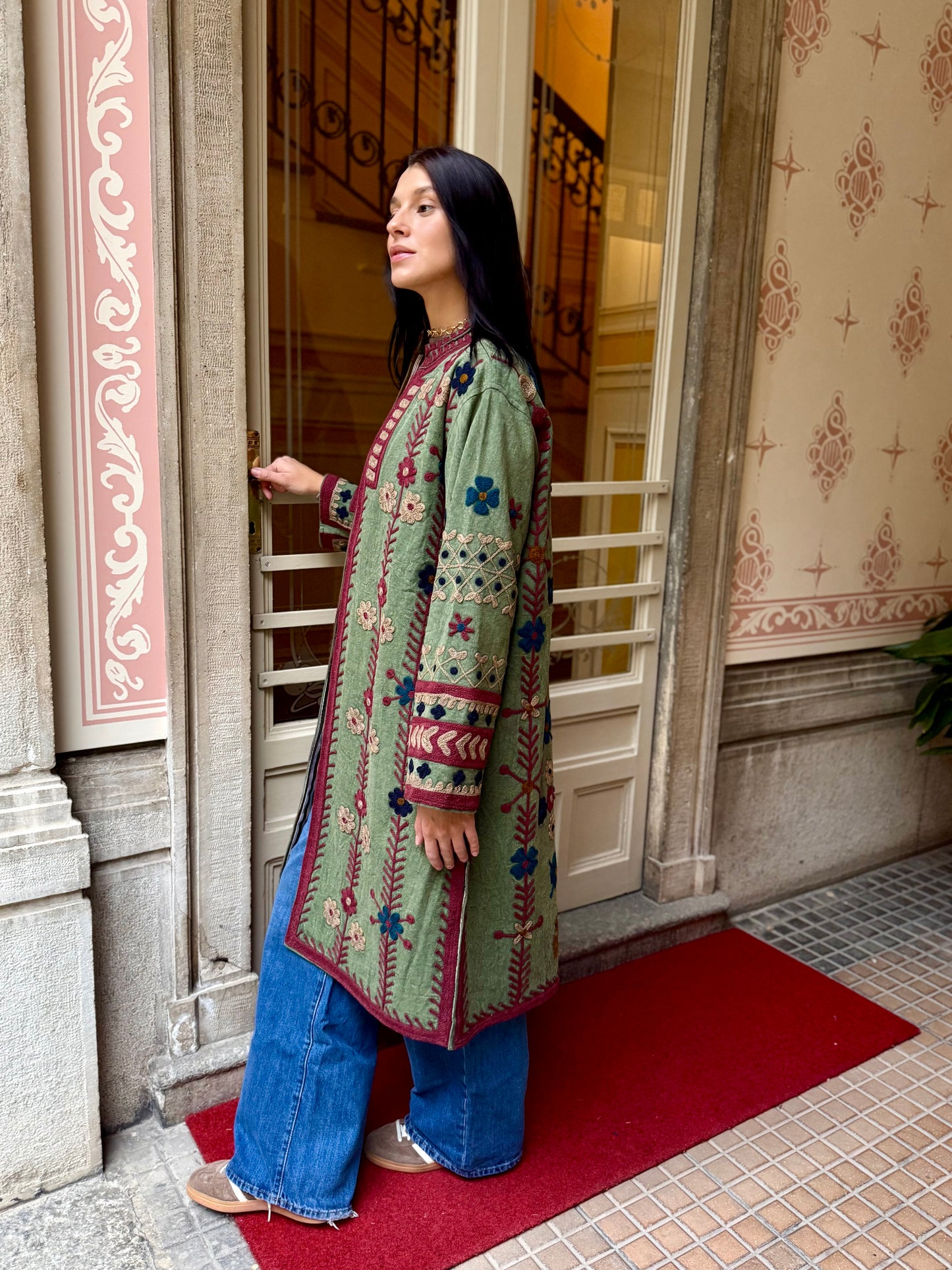 Embroidered Stone Washed Coat - One Size