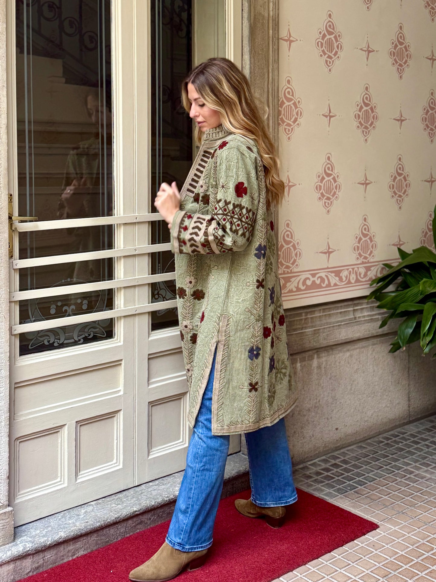 Embroidered Stone Washed Coat - One Size