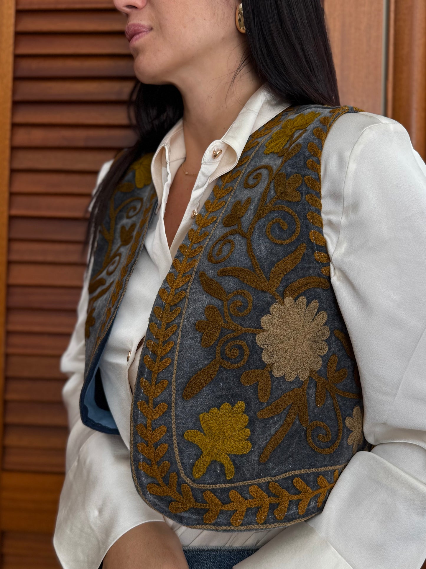 Velvet Embroidered Suzani Vest - One Size