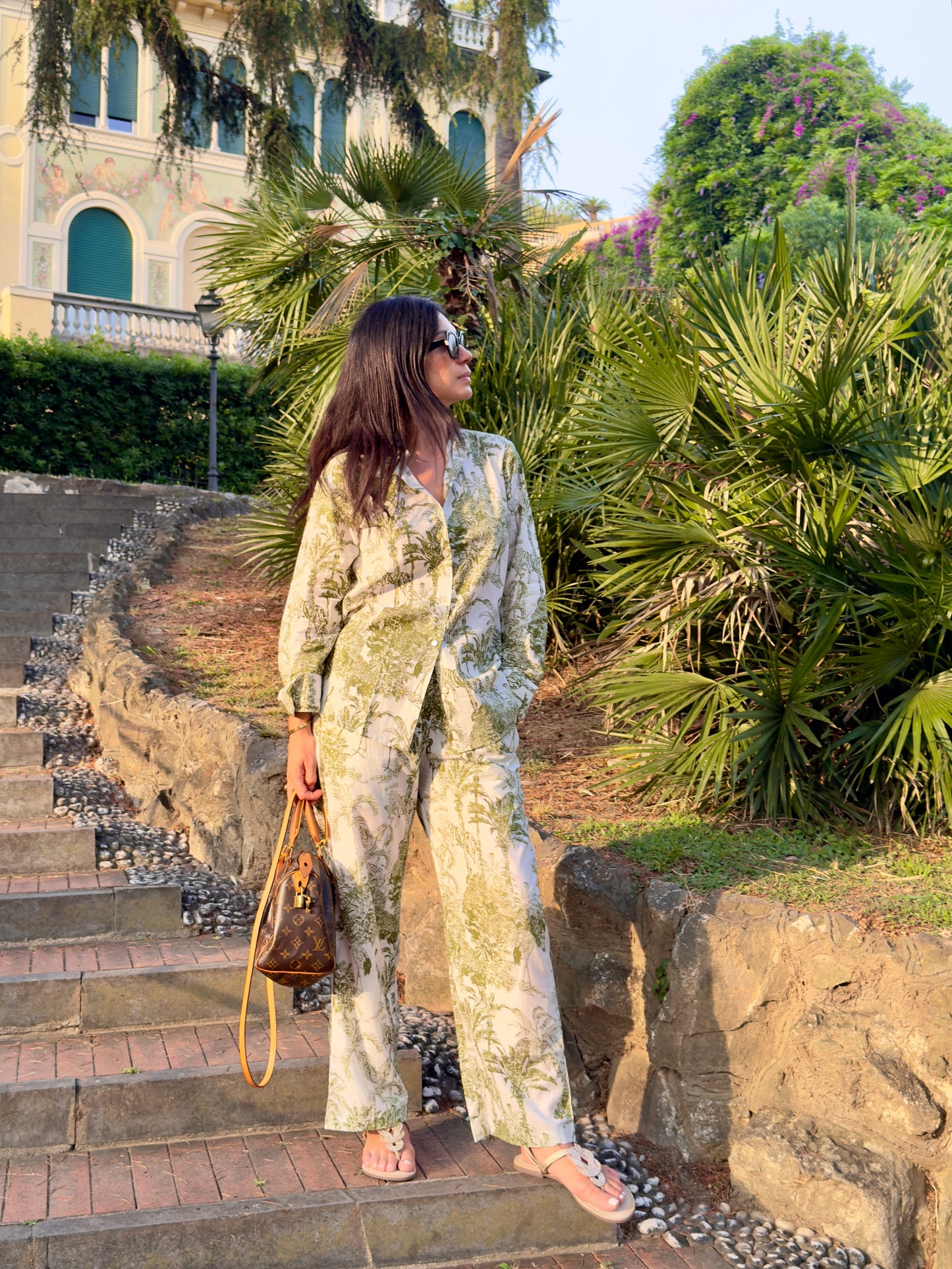 Coordinato Camicia e Pantaloni ampi in cotone organico leggero - Jungle Verde