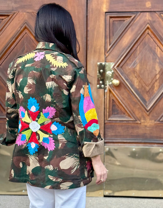 Vintage Army Jacket hand embroidered - Orchid