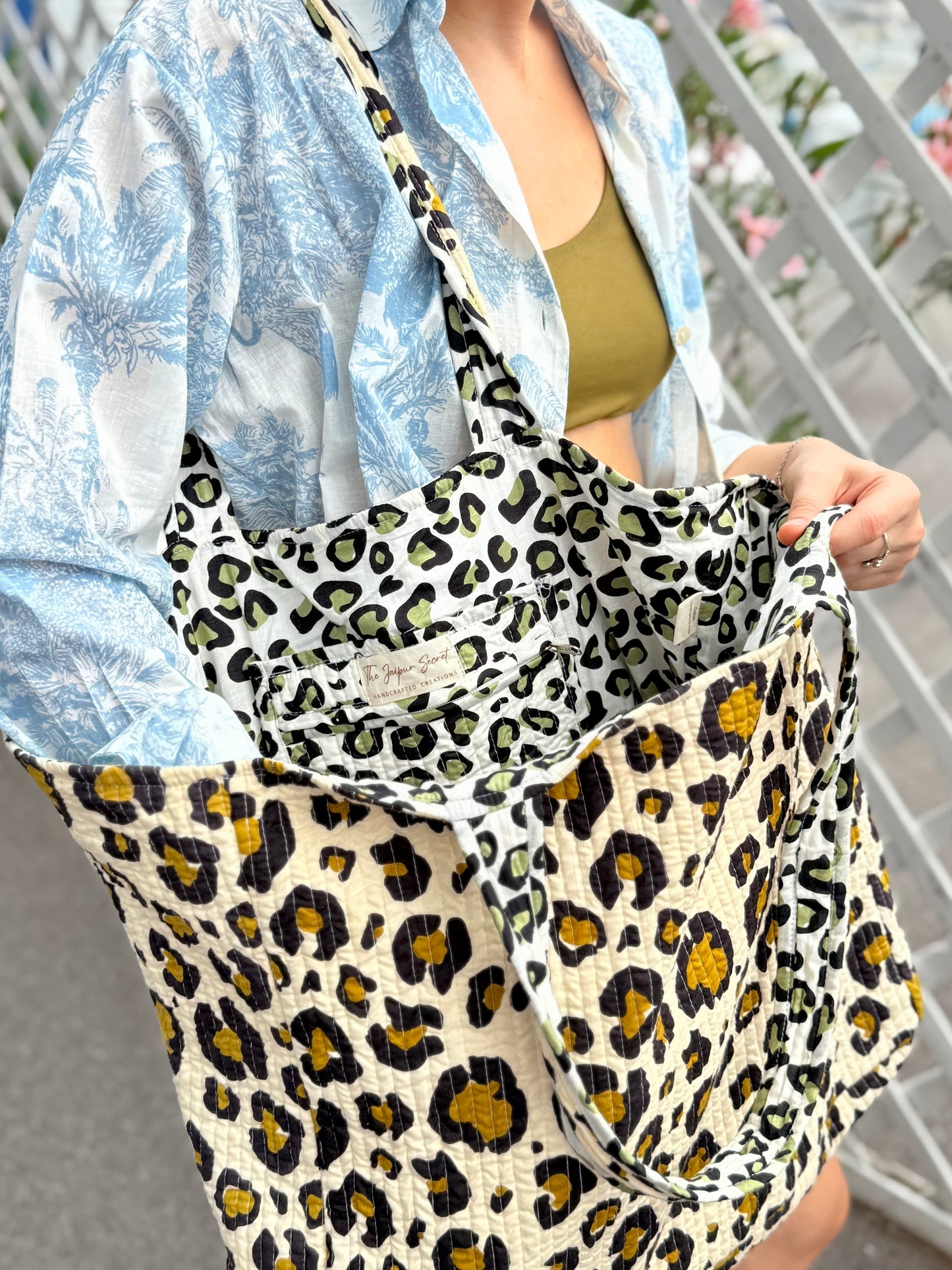 Quilted organic cotton Tote Bag - Leopard