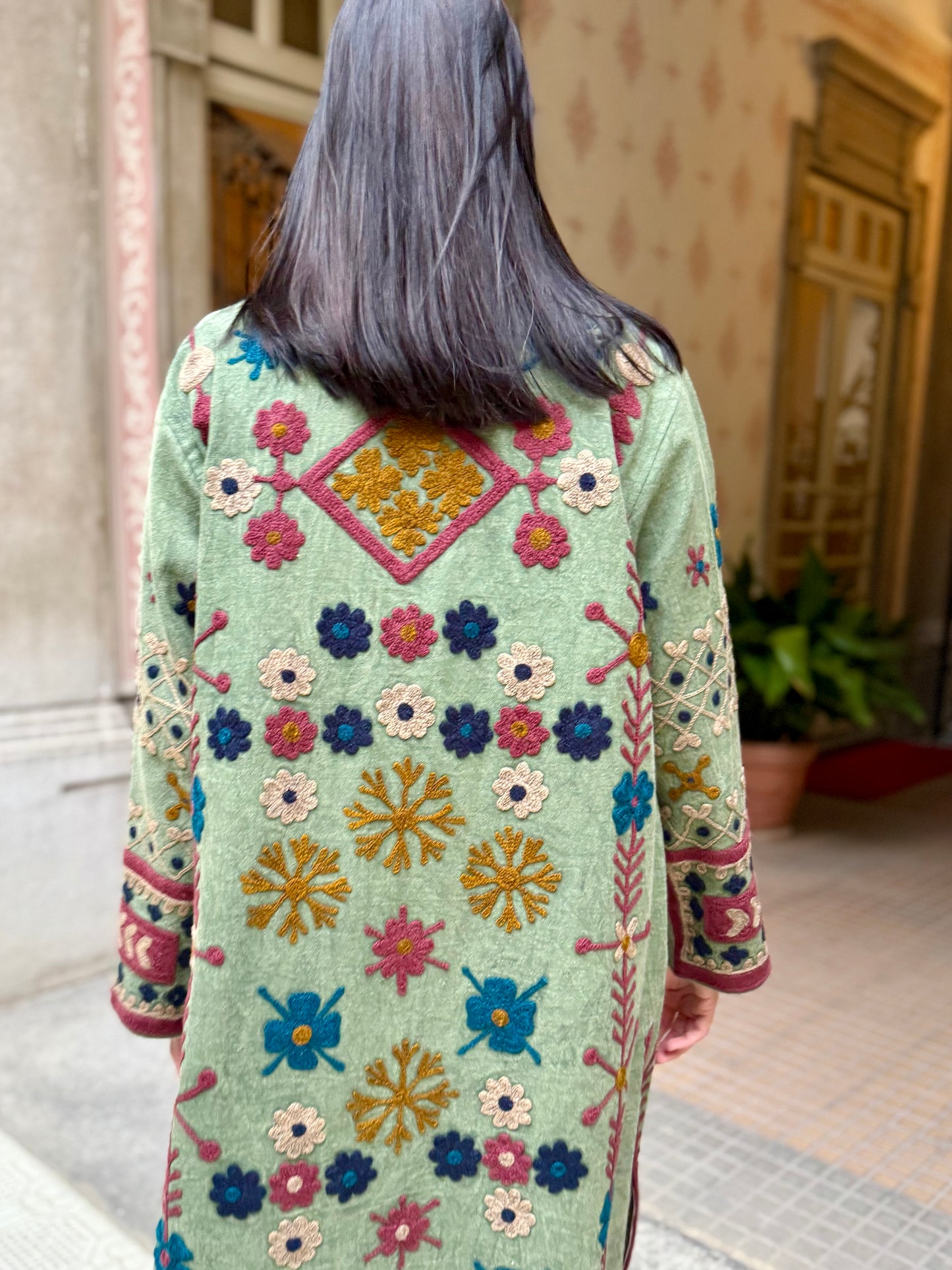Embroidered Stone Washed Coat - One Size