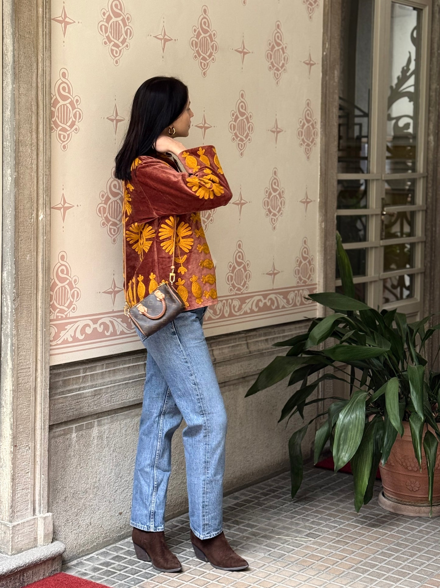 Flower Velvet Jacket - Rust