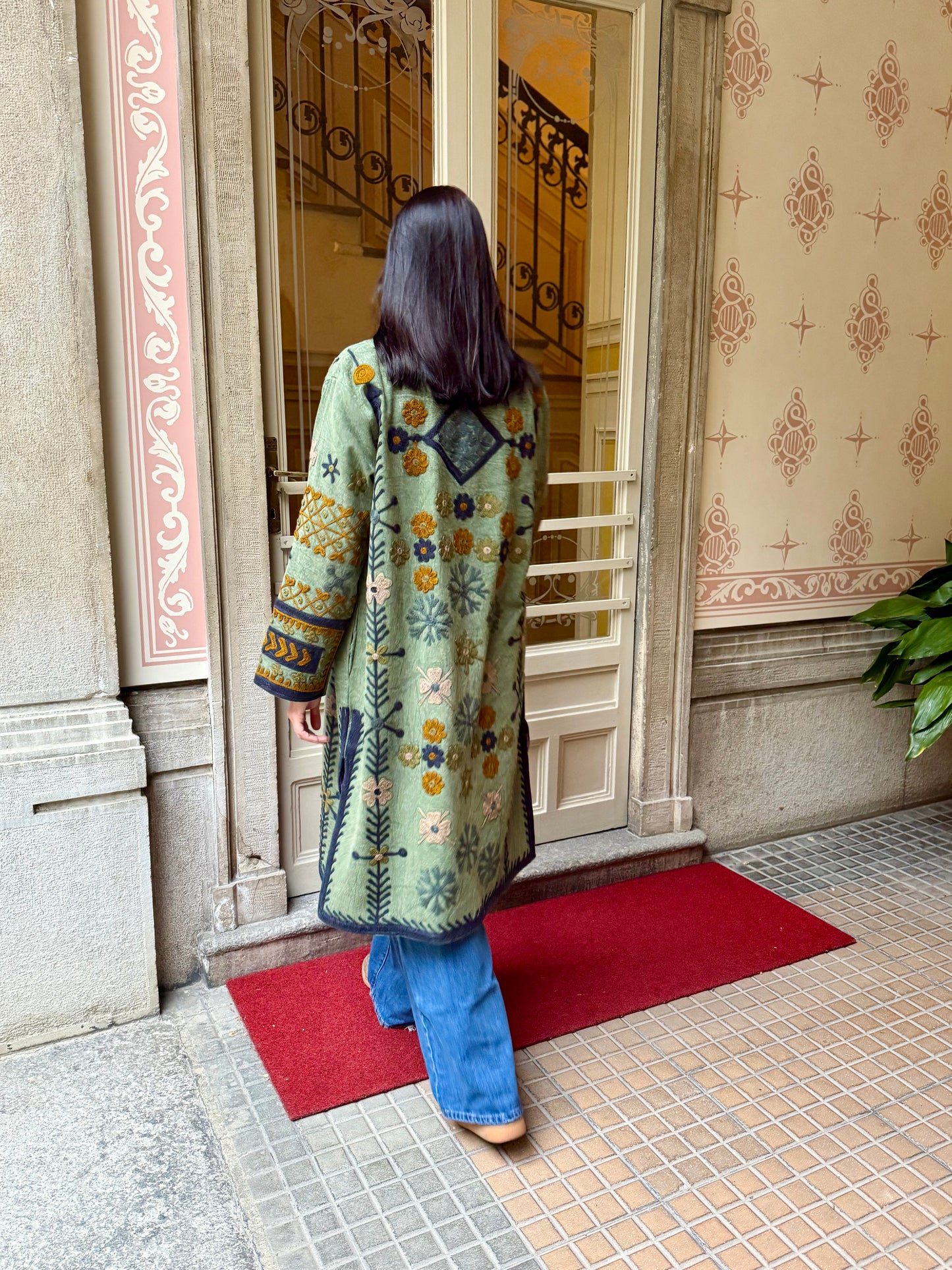 Embroidered Stone Washed Coat - One Size