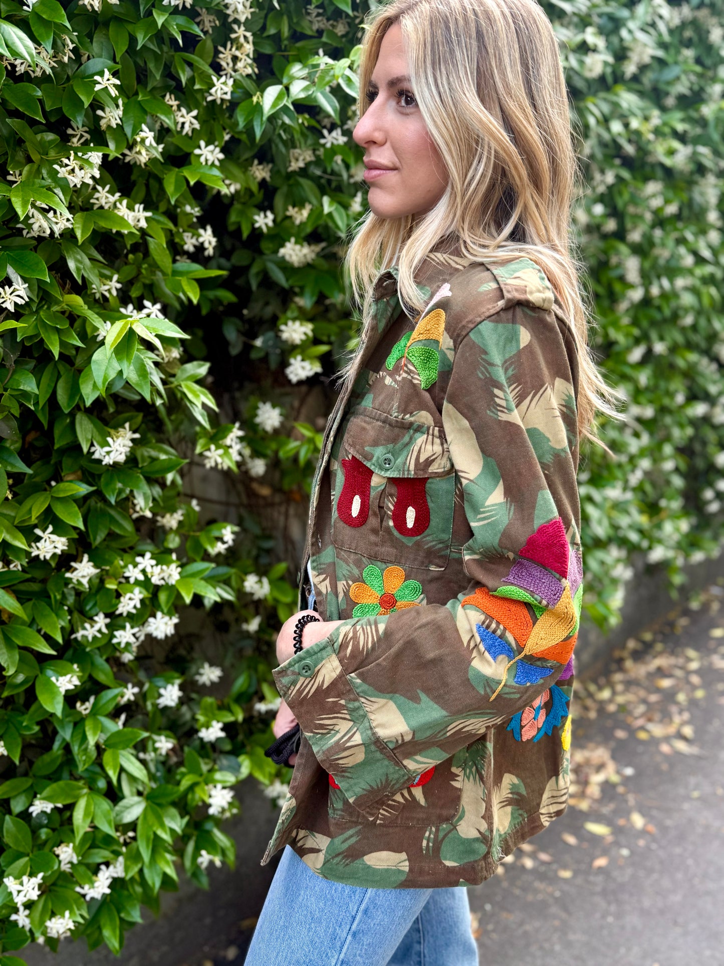 Vintage Army Jacket hand embroidered - Sunflower