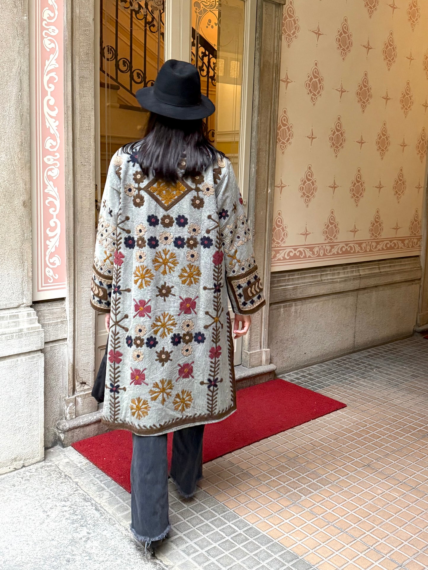 Embroidered Stone Washed Coat - One Size