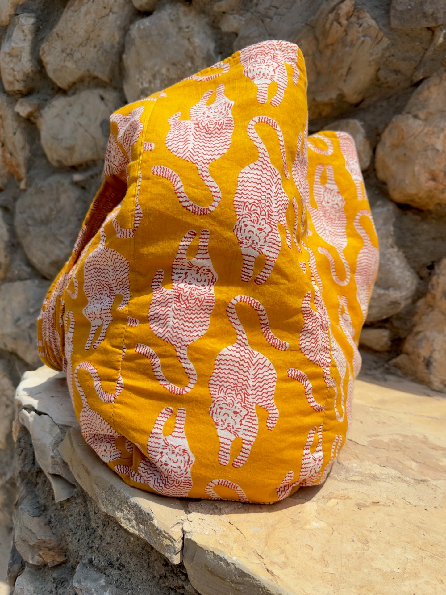 Tote Bag in cotone organico trapuntato - Tigre Tibetana