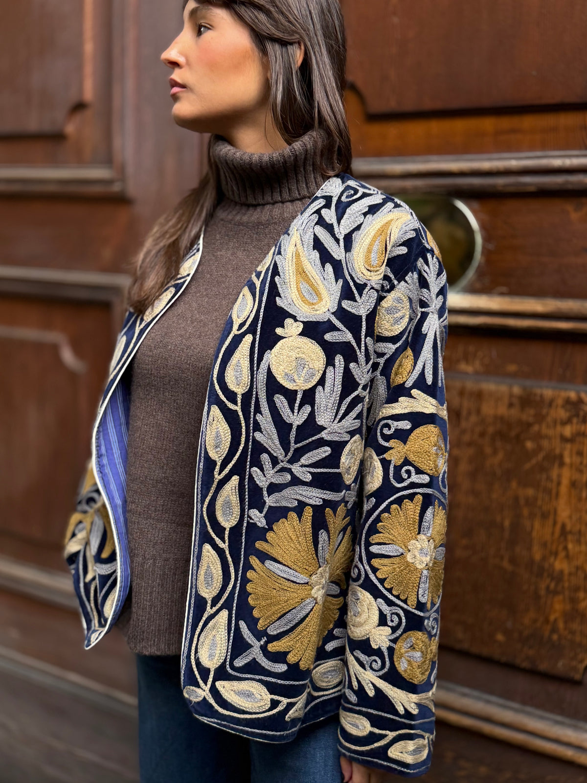 Velvet Kimono Jacket Blue