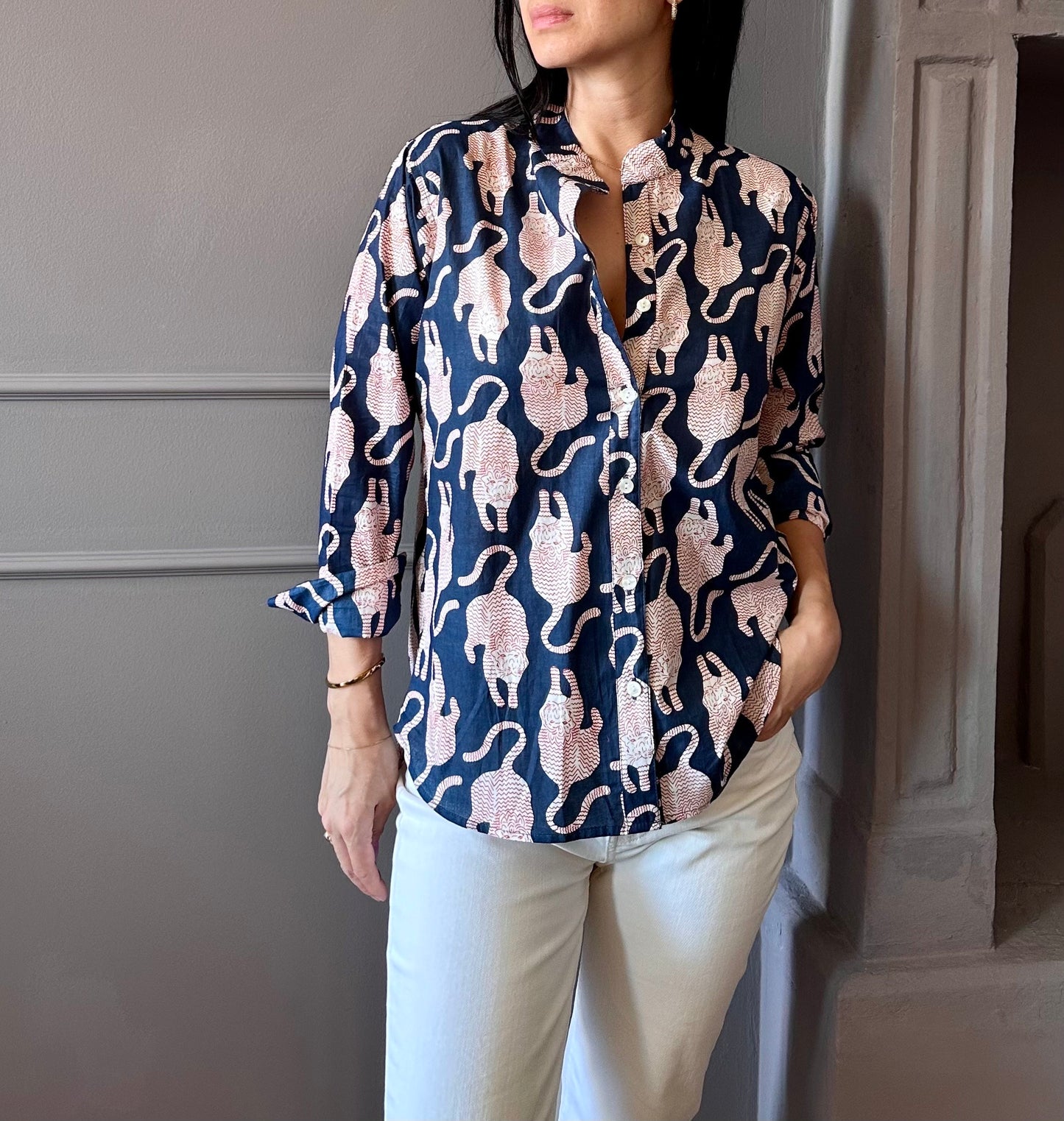 Camicia in cotone organico - Tigre Tibetana Blu