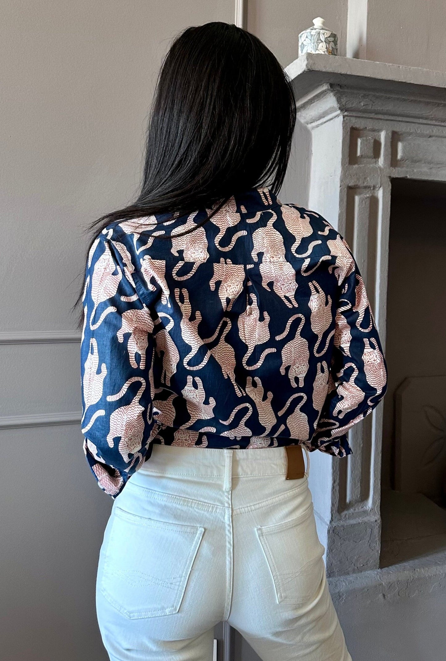 Camicia in cotone organico - Tigre Tibetana Blu