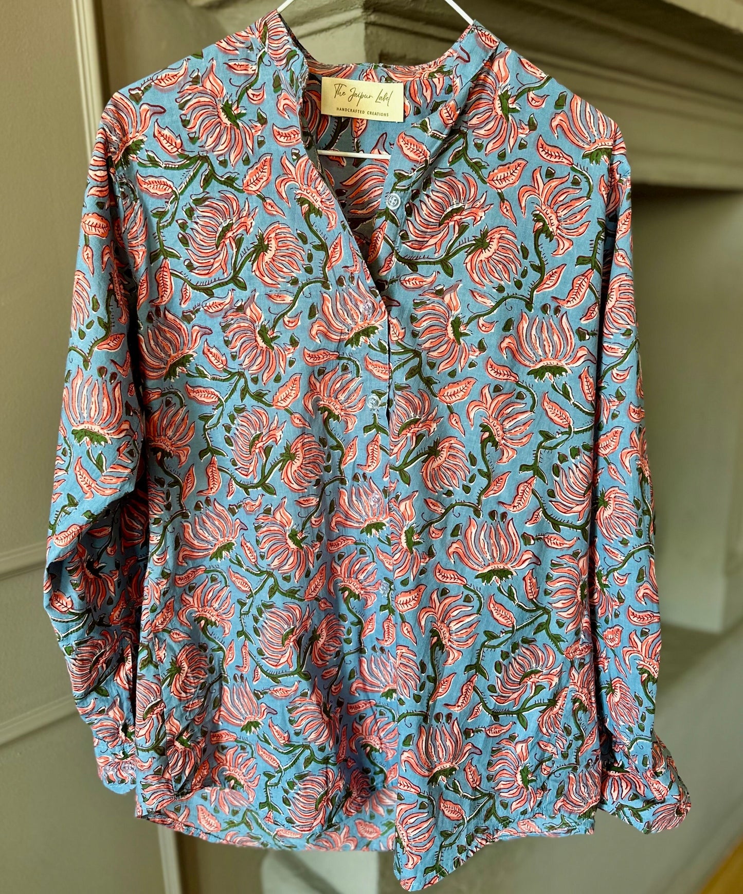 Pink Camelia Cotton Shirt - Blue
