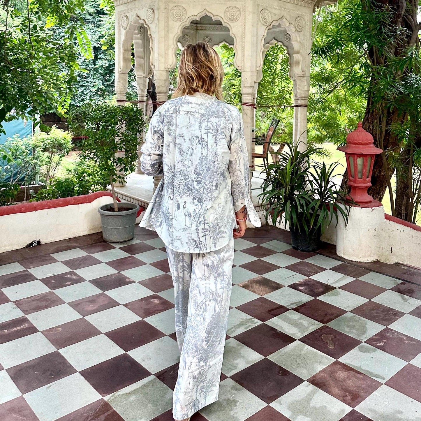 Coordinato Camicia e Pantaloni ampi in cotone organico leggero - Jungle Grigio
