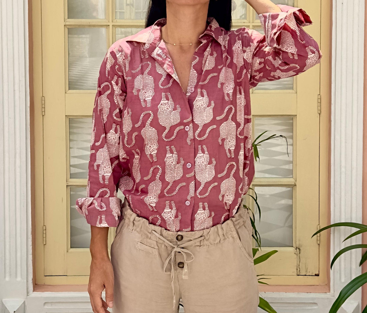 Camicia in cotone organico - Tigre Tibetana Rosa Antico