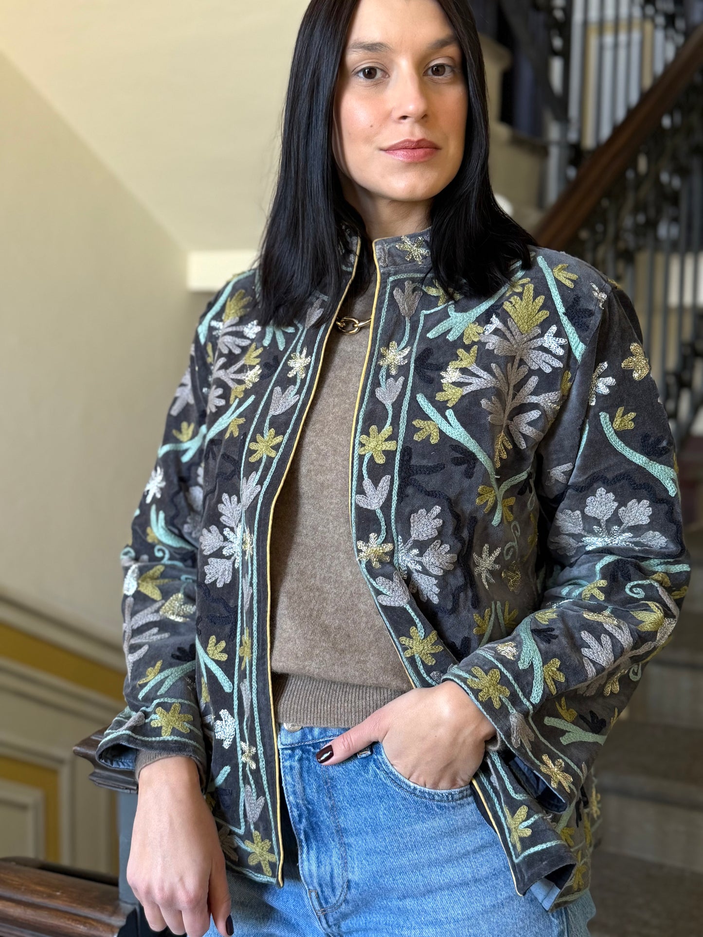 Zari Velvet Jacket - Grey