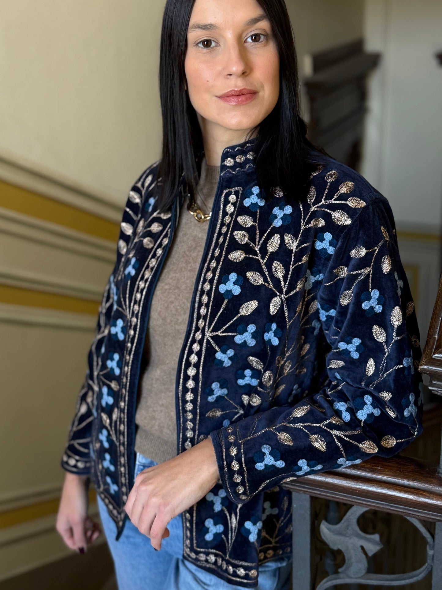 Zari Velvet Jacket - Deep Blue