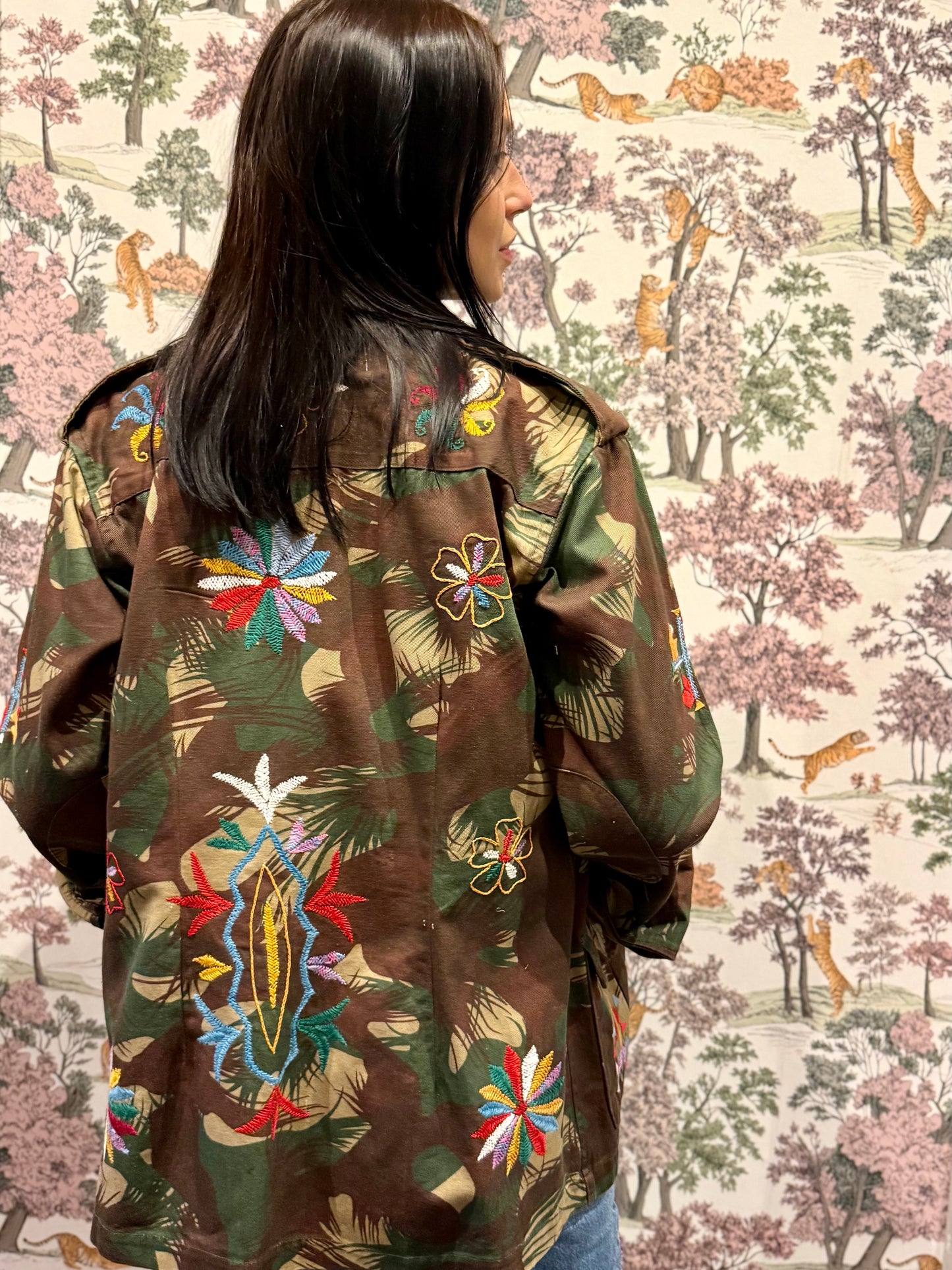 Vintage Army Jacket hand embroidered - Hindi
