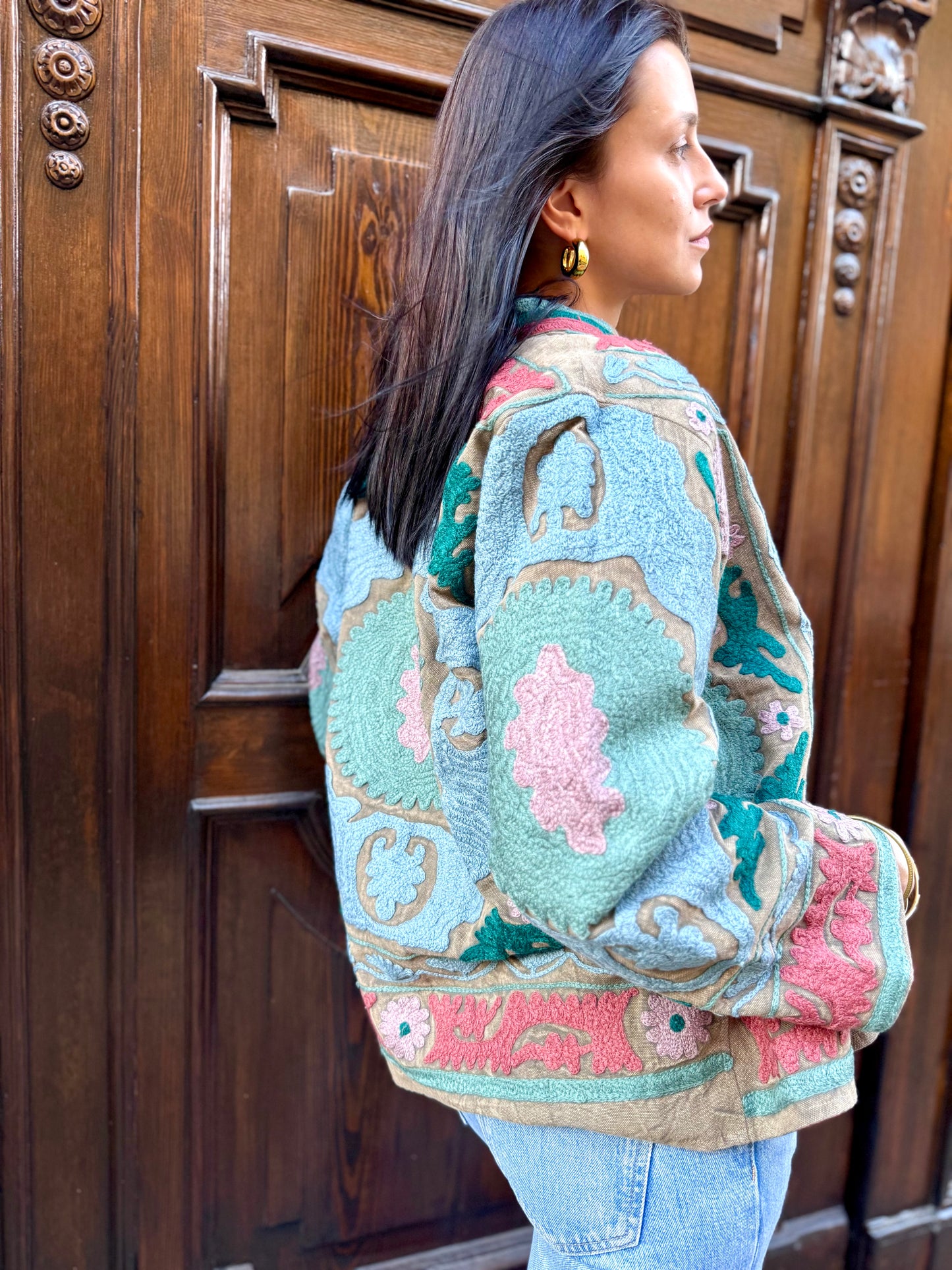 Cotton Stone Washed Suzani Jacket Embroidered