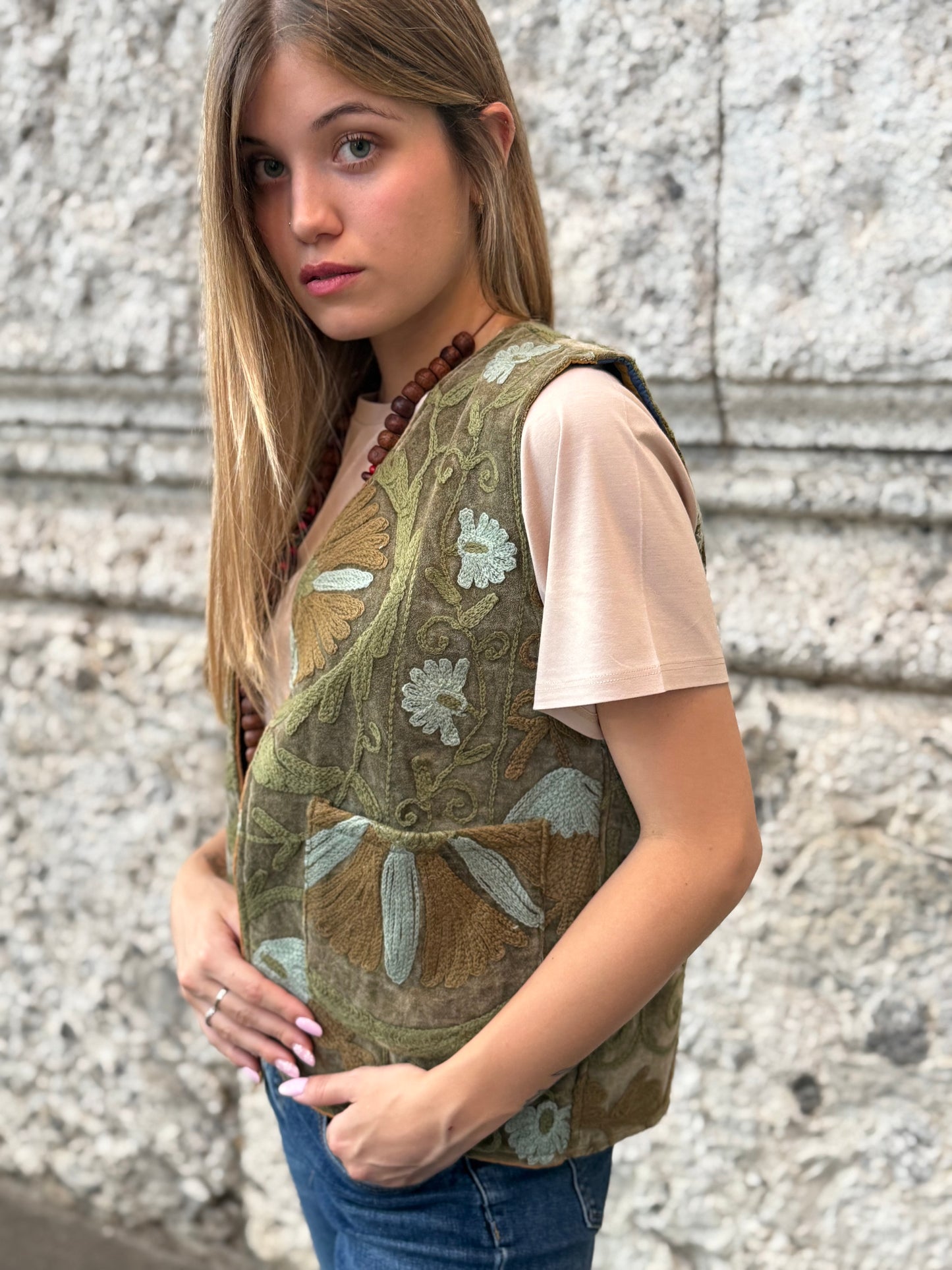 Velvet Boho Embroidered Vest Gilet