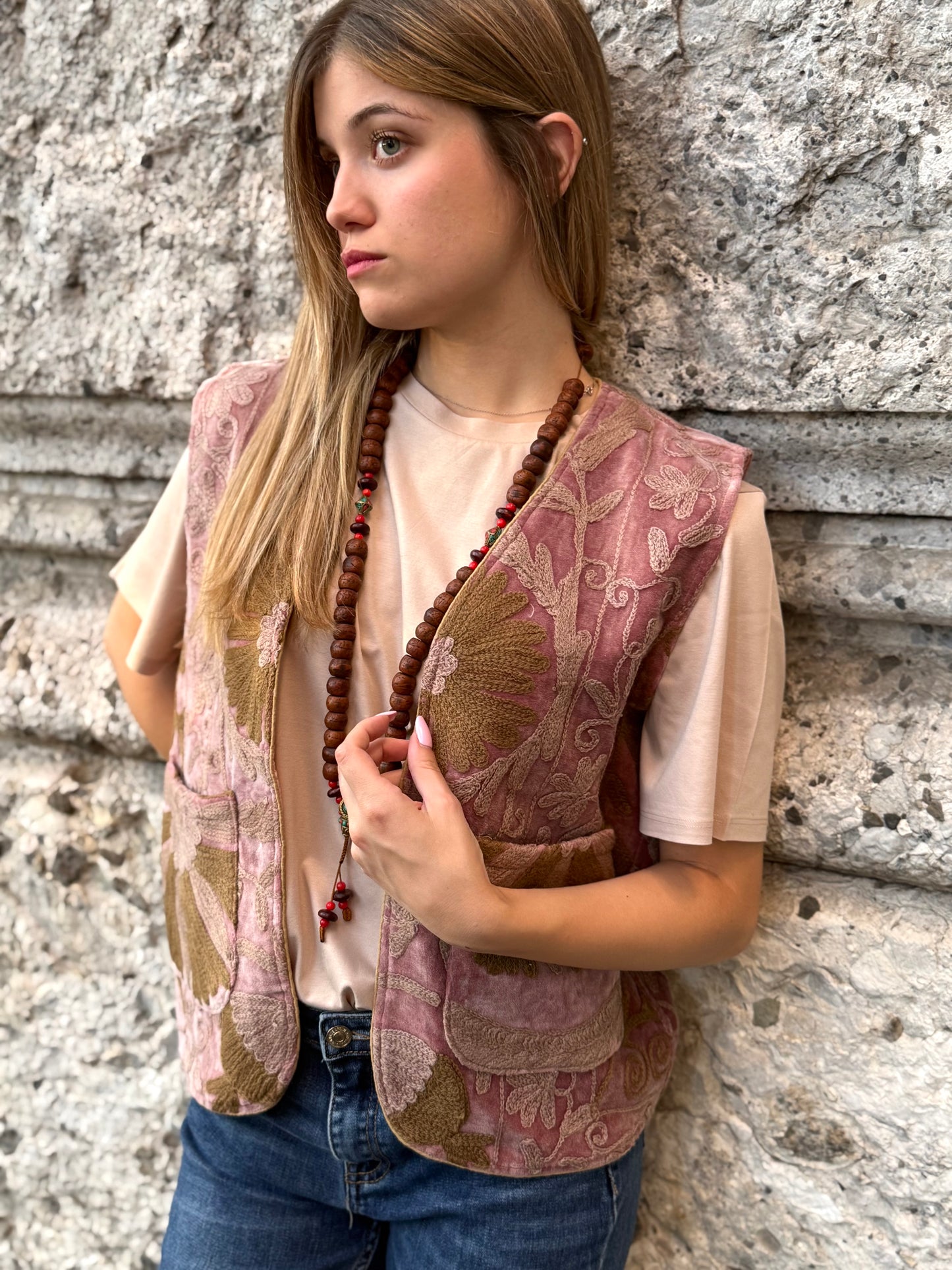 Velvet Boho Embroidered Vest Gilet