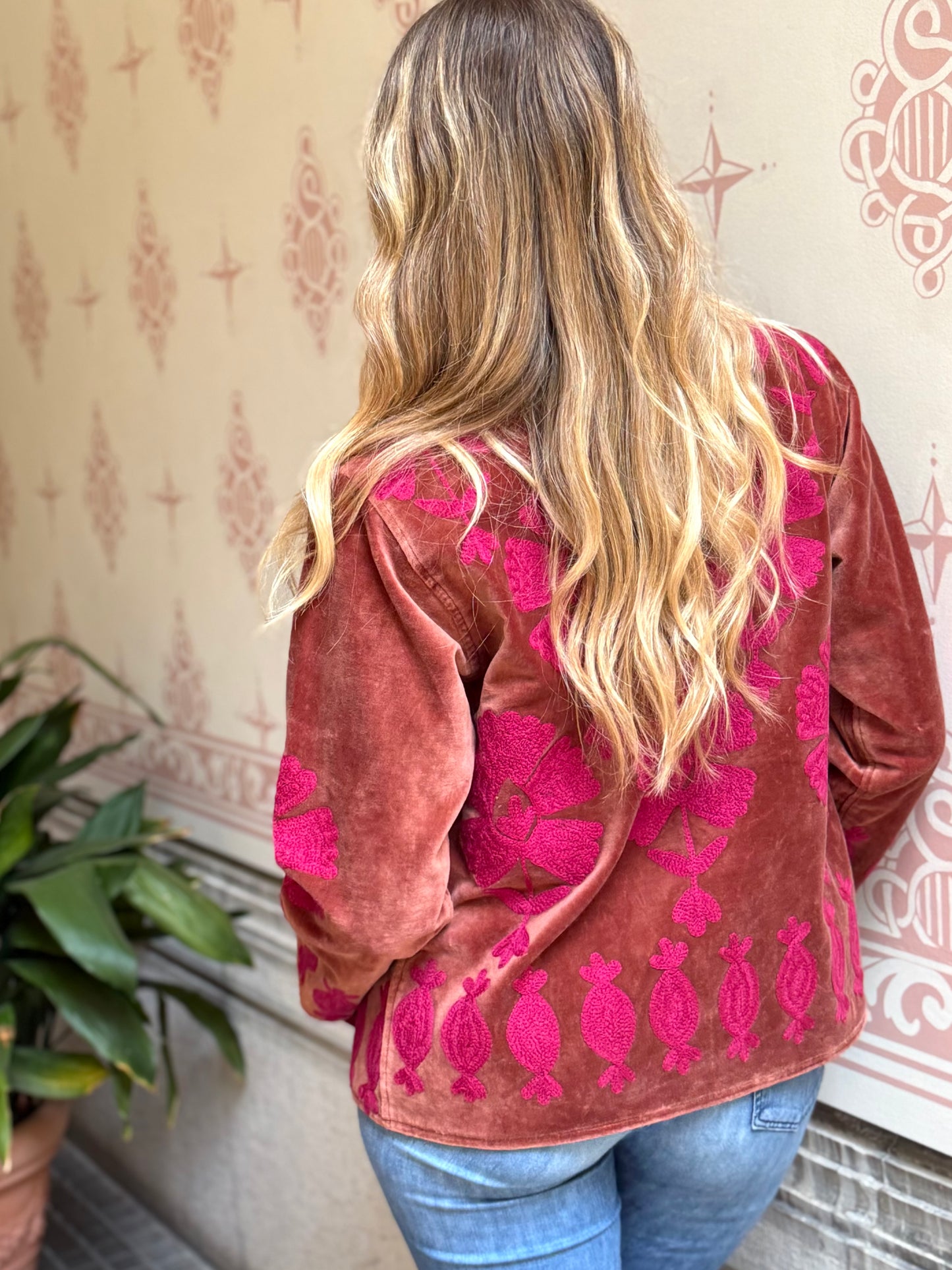 Flower Velvet Jacket - Fuchsia Medium