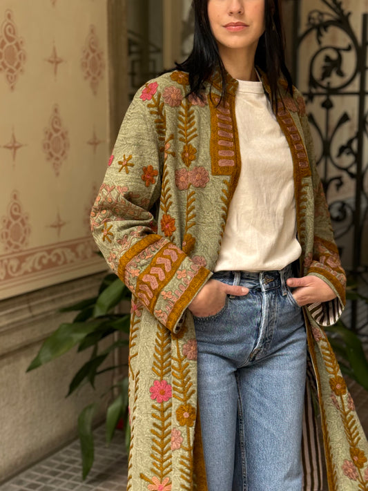 Embroidered Stone Washed Coat - One Size