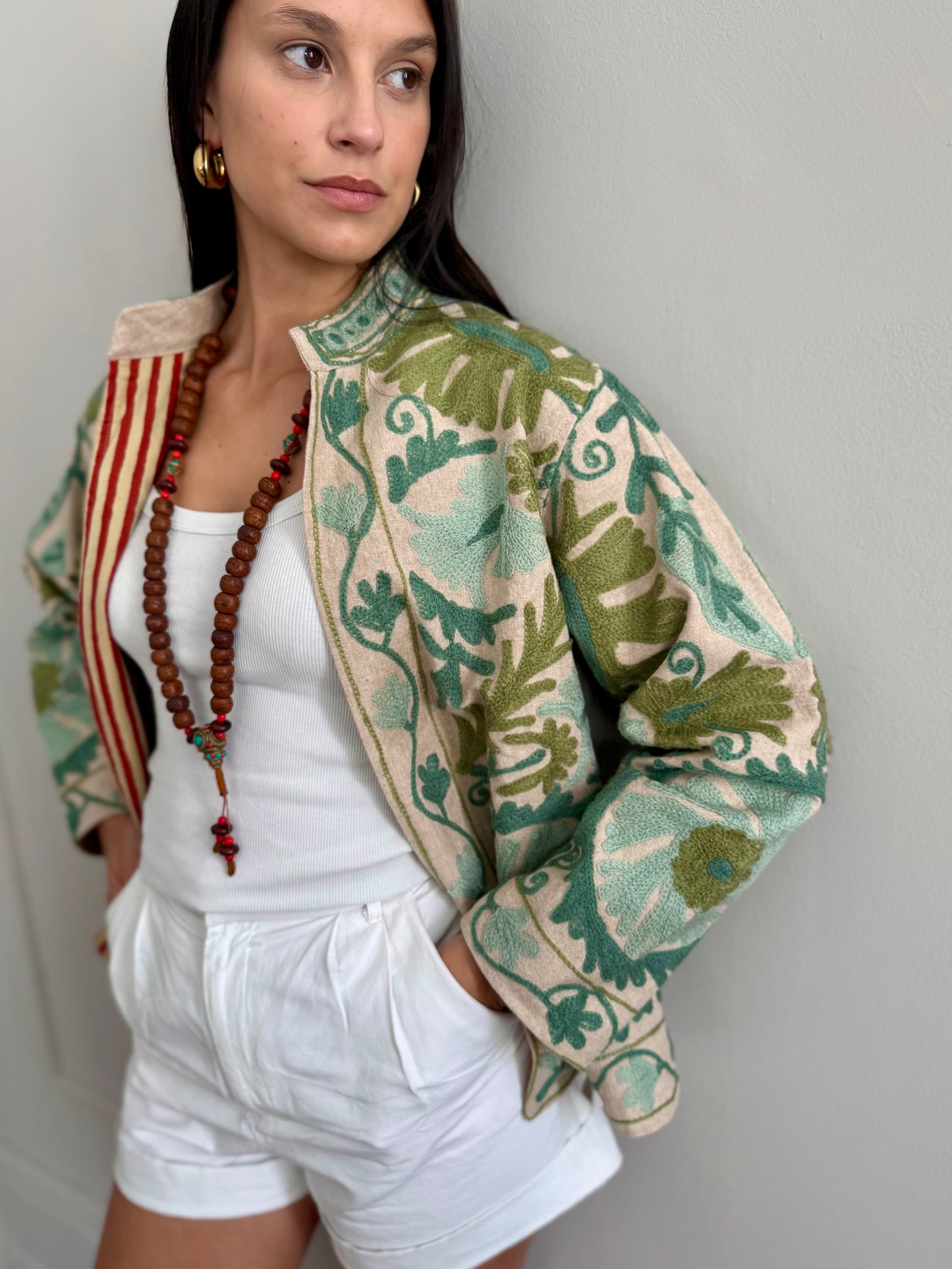 Cotton Linen Suzani Jacket Embroidered