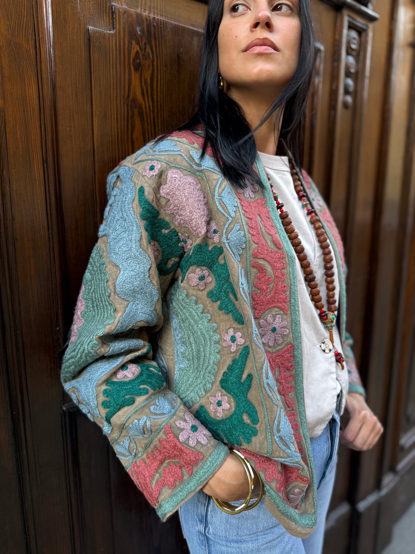 Cotton Stone Washed Suzani Jacket Embroidered
