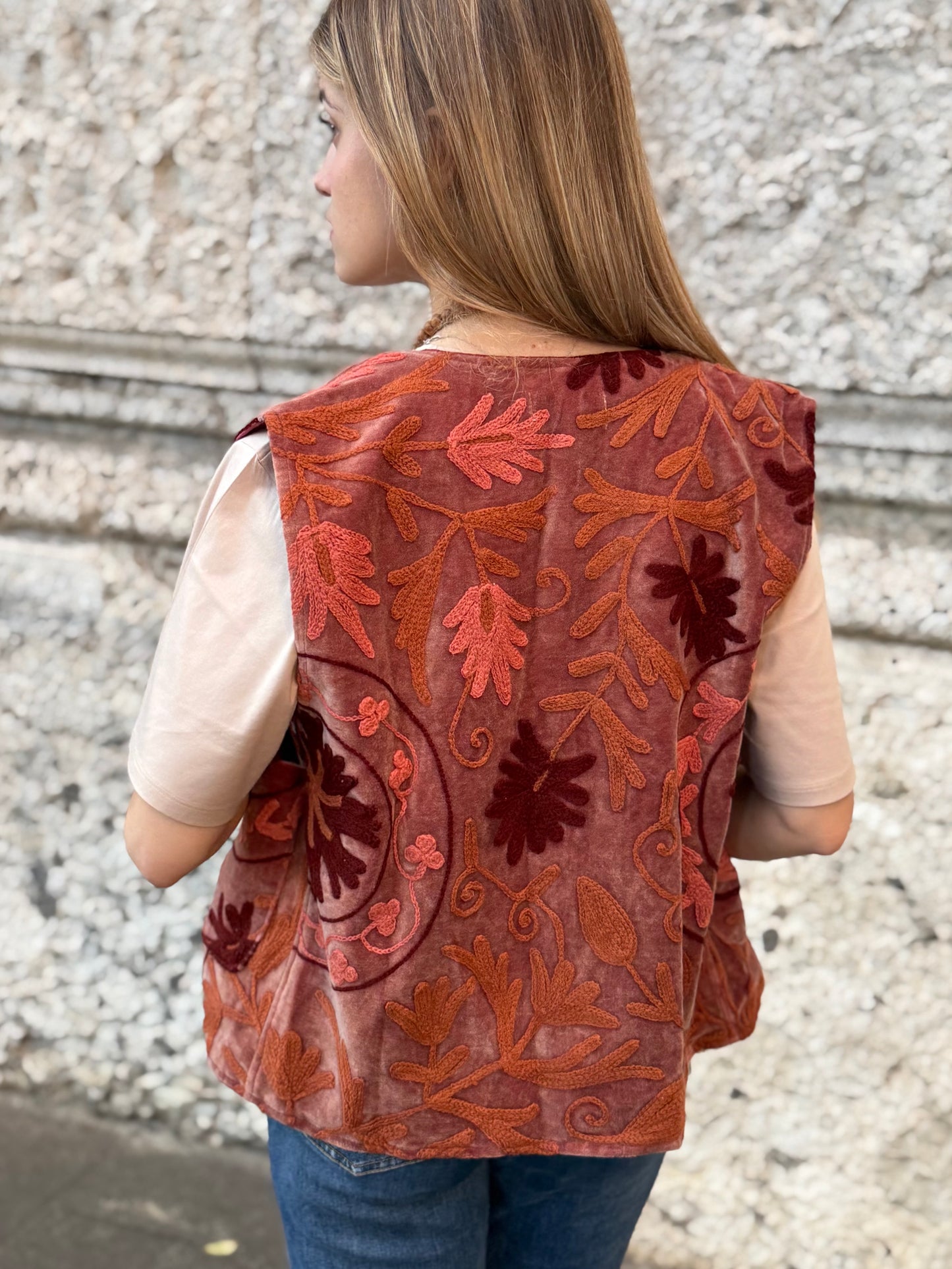 Velvet Boho Embroidered Vest Gilet