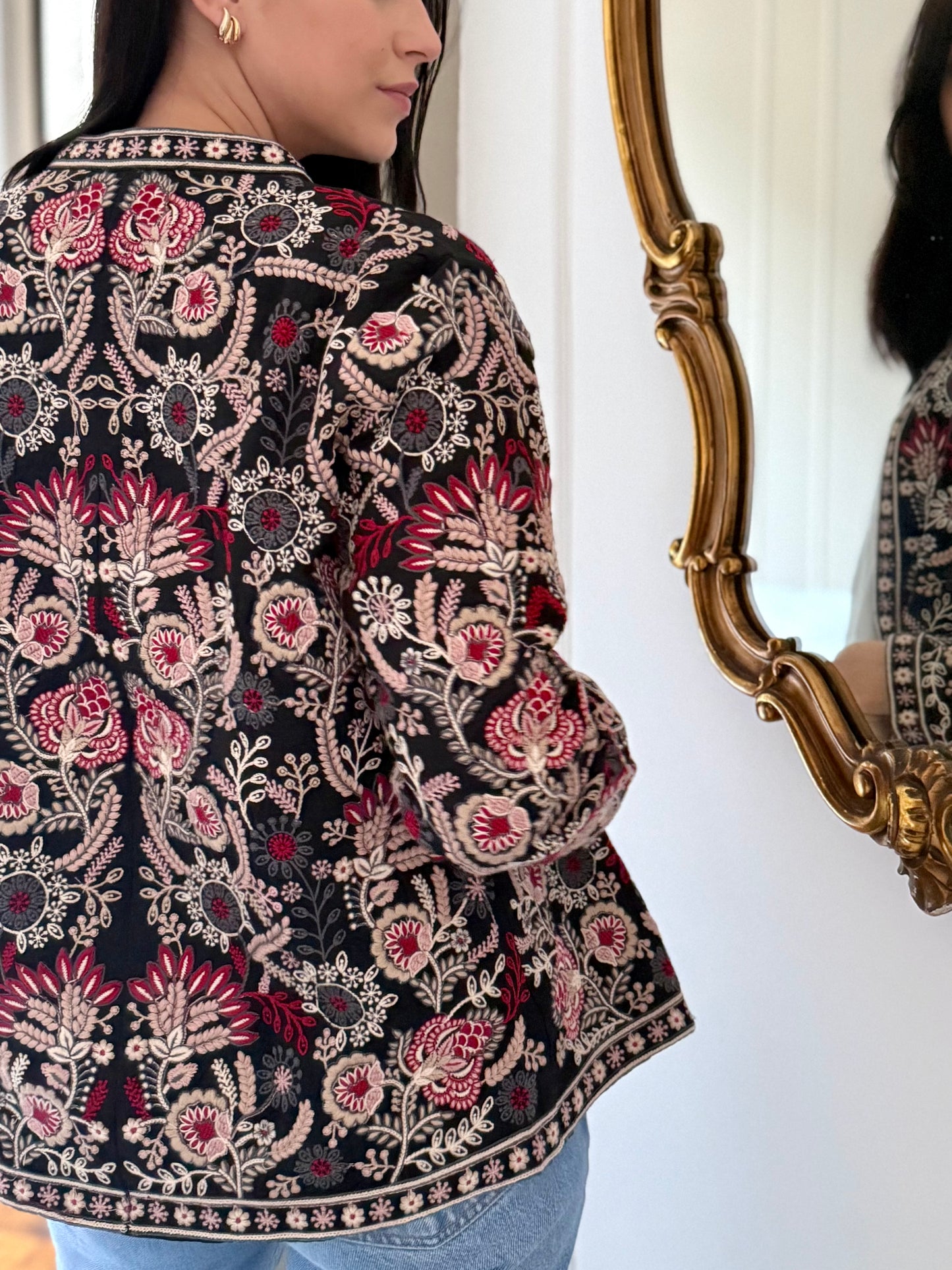 Leila Jacket Embroidered -  Black Pink