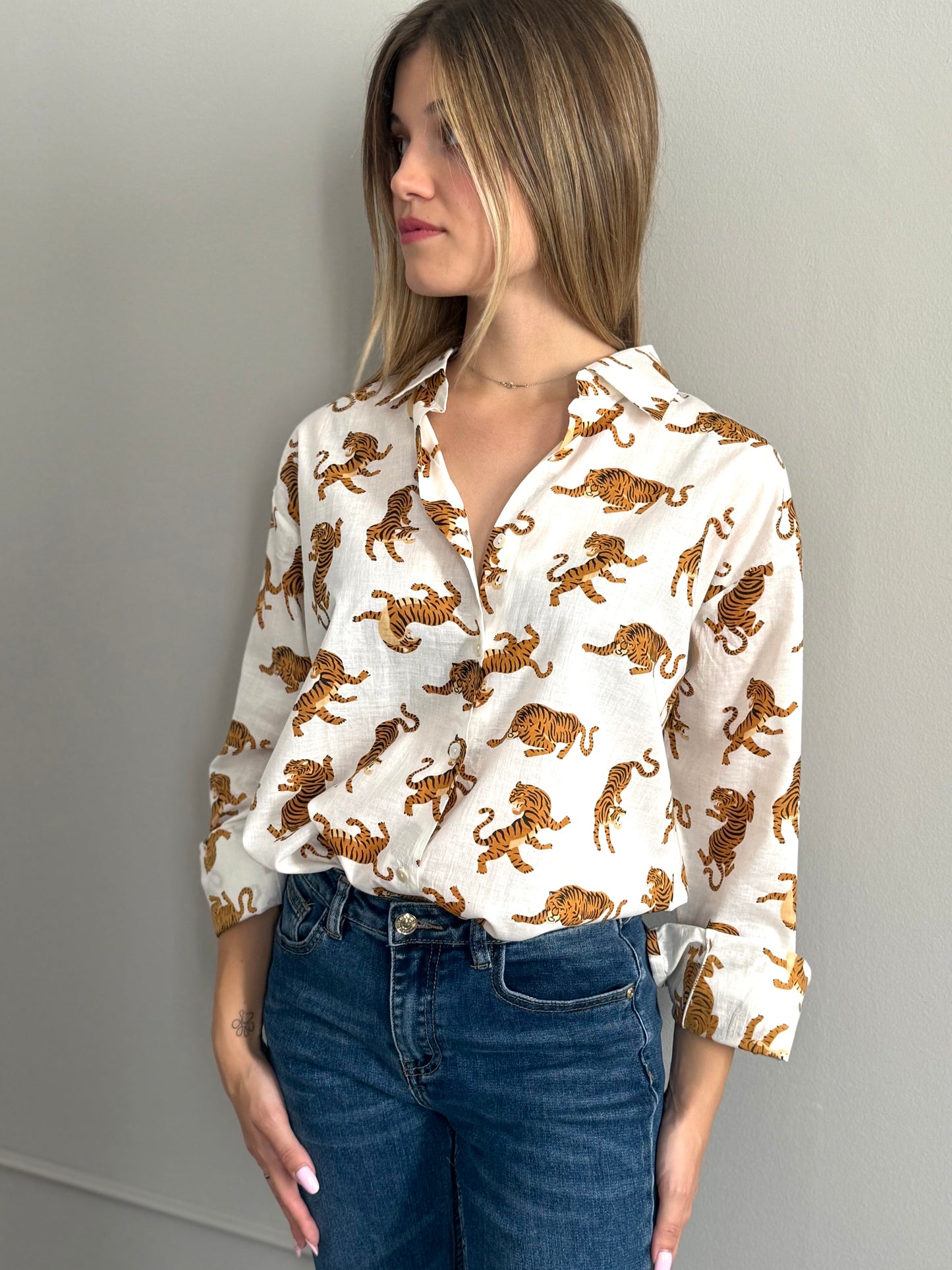 Cotton Shirt - Chinese Tiger White