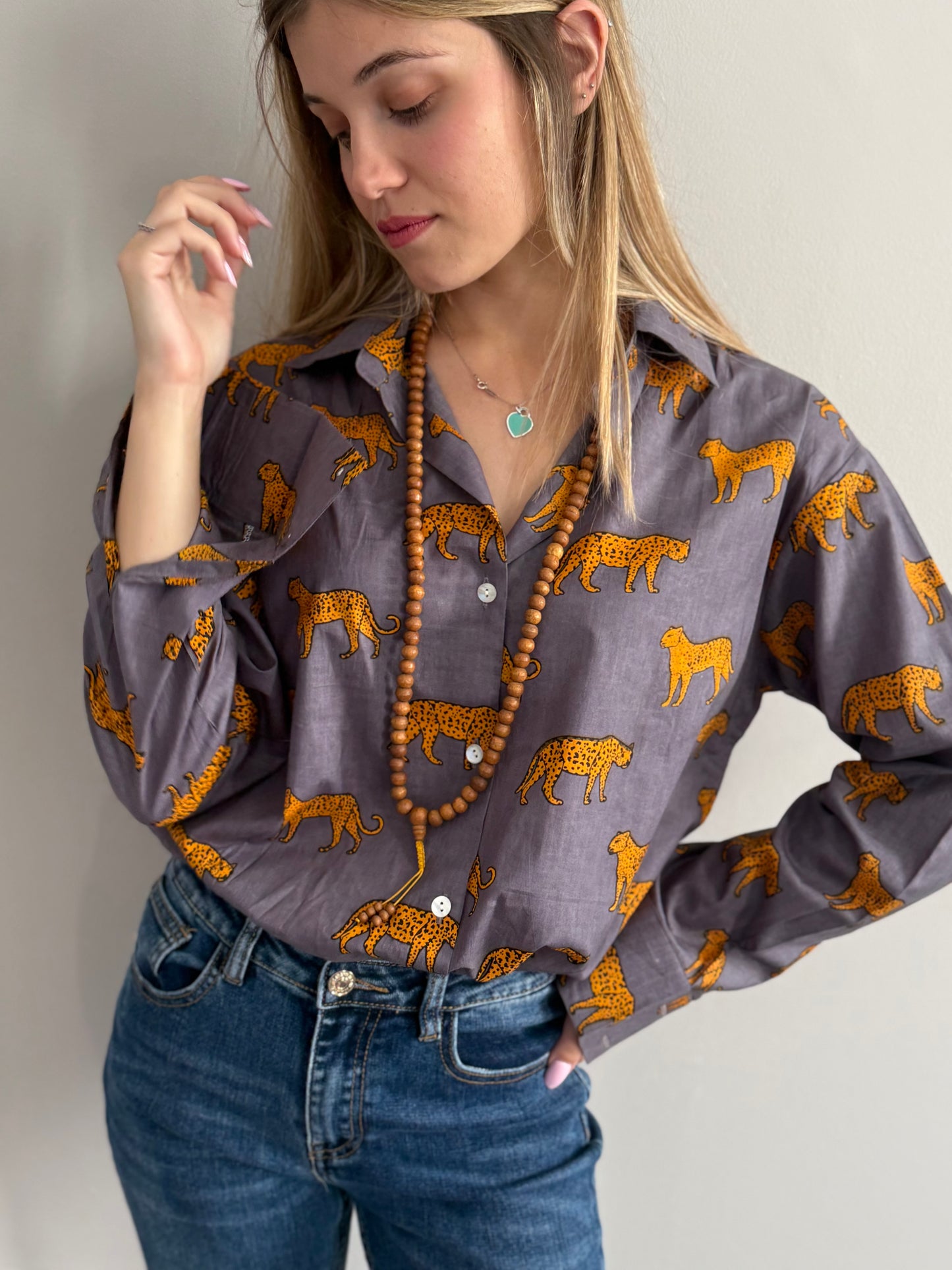 Cotton Shirt - Leopard Grey