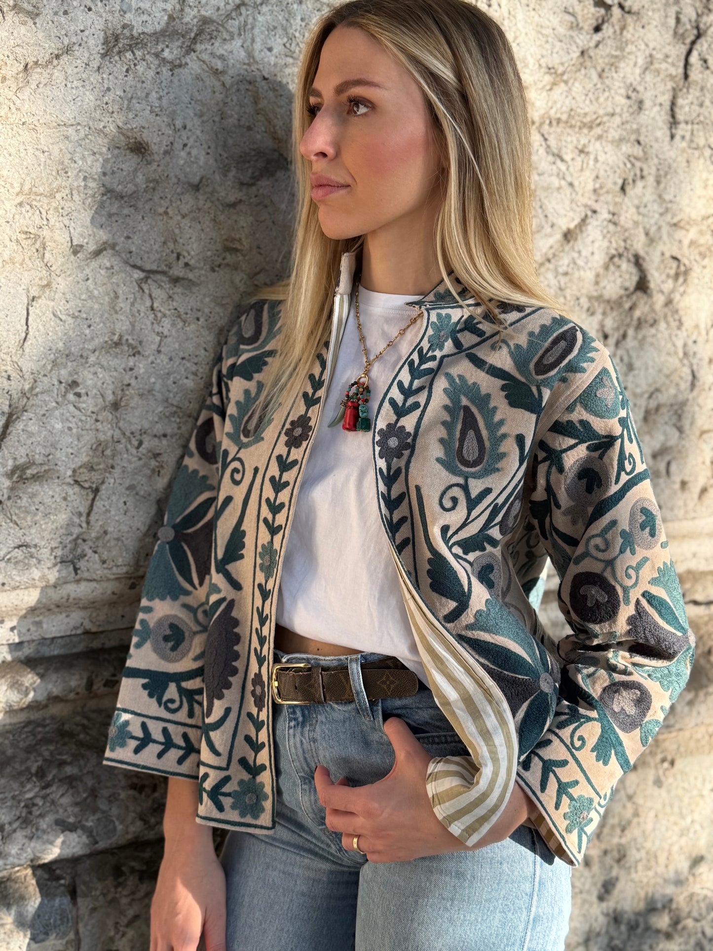Cotton Linen Suzani Jacket Embroidered