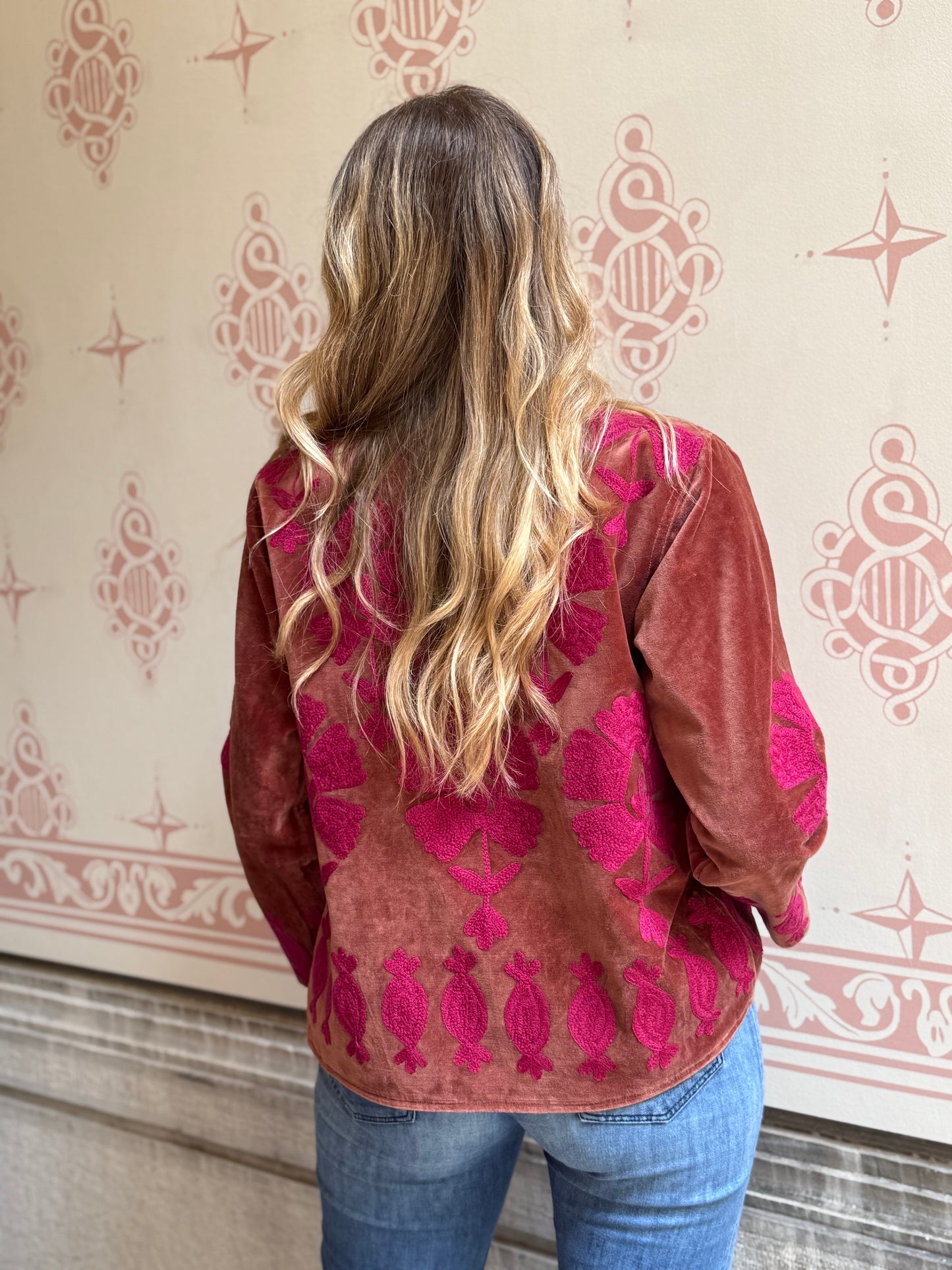 Flower Velvet Jacket - Fuchsia Medium
