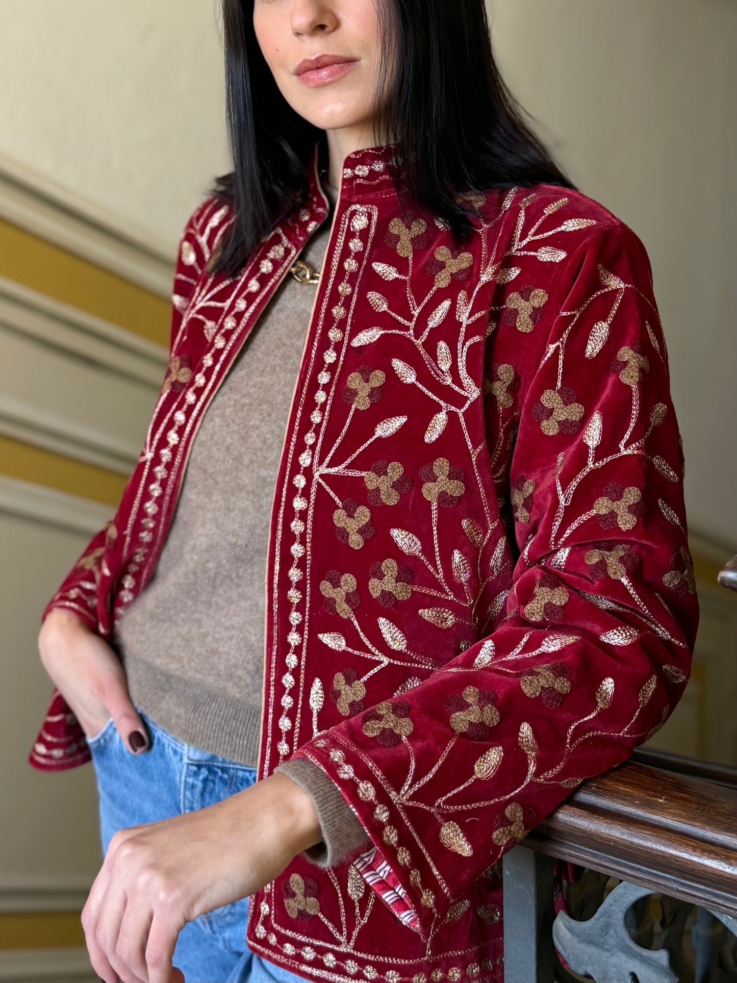 Zari Velvet Jacket - Burgundy