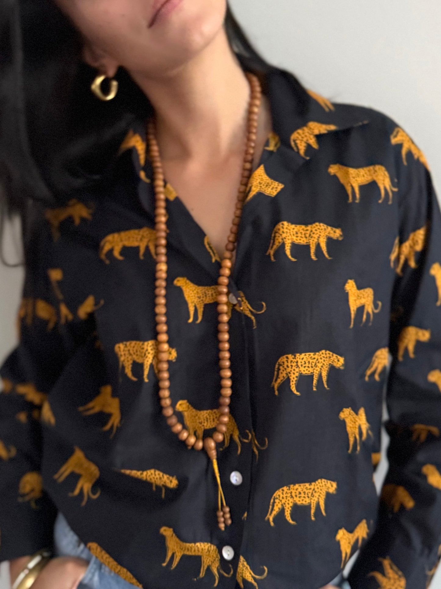 Cotton Shirt - Leopard Black