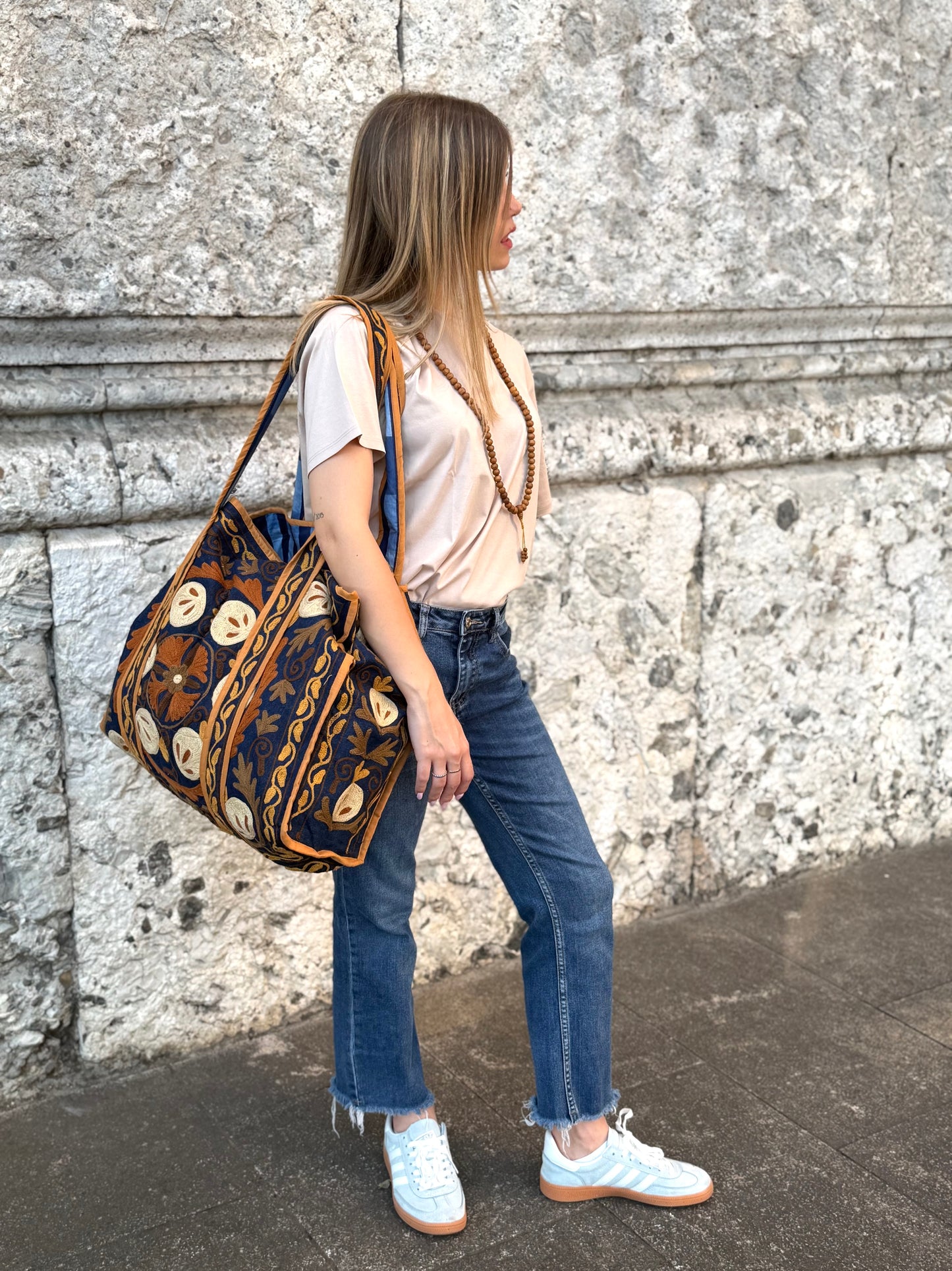 Denim Suzani Embroidered Tote Bag
